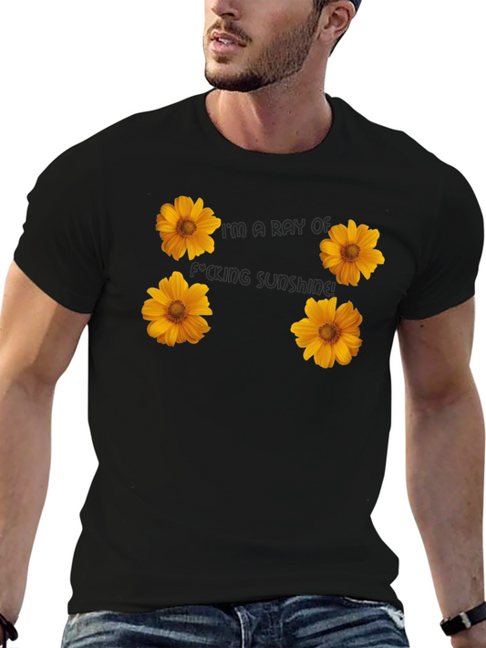 Floral Sunshine Graphic Tee - Black Cotton T-Shirt
