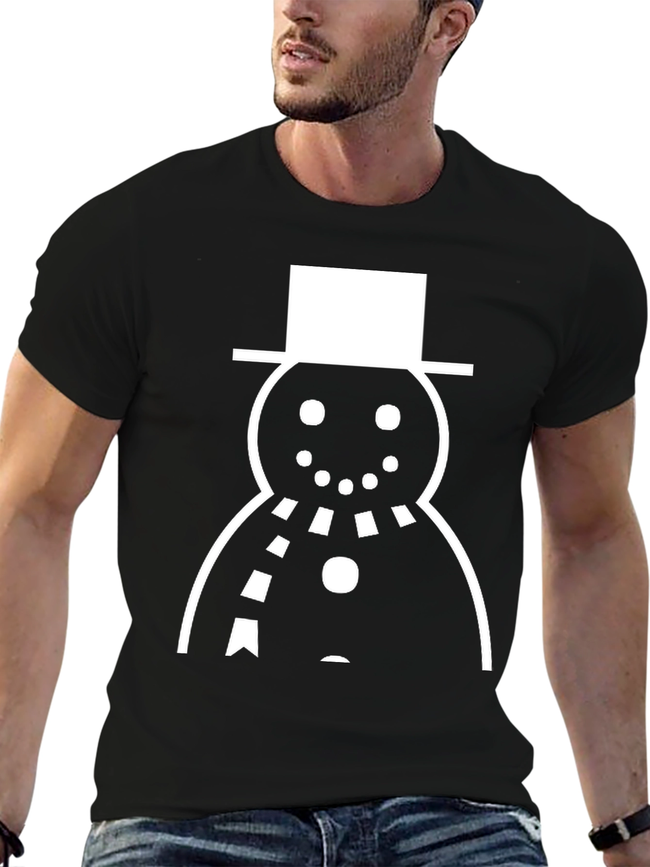 Snowman Graphic Tee - Black Cotton Holiday Shirt