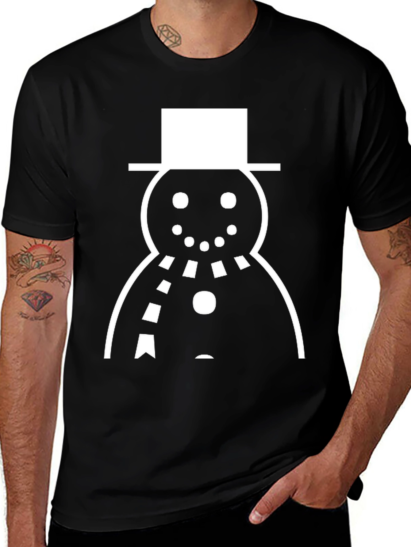 Snowman Graphic Tee - Black Cotton Holiday Shirt