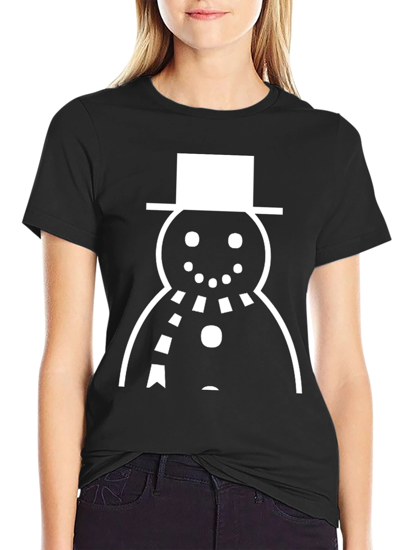 Snowman Graphic Tee - Black Cotton Holiday Shirt