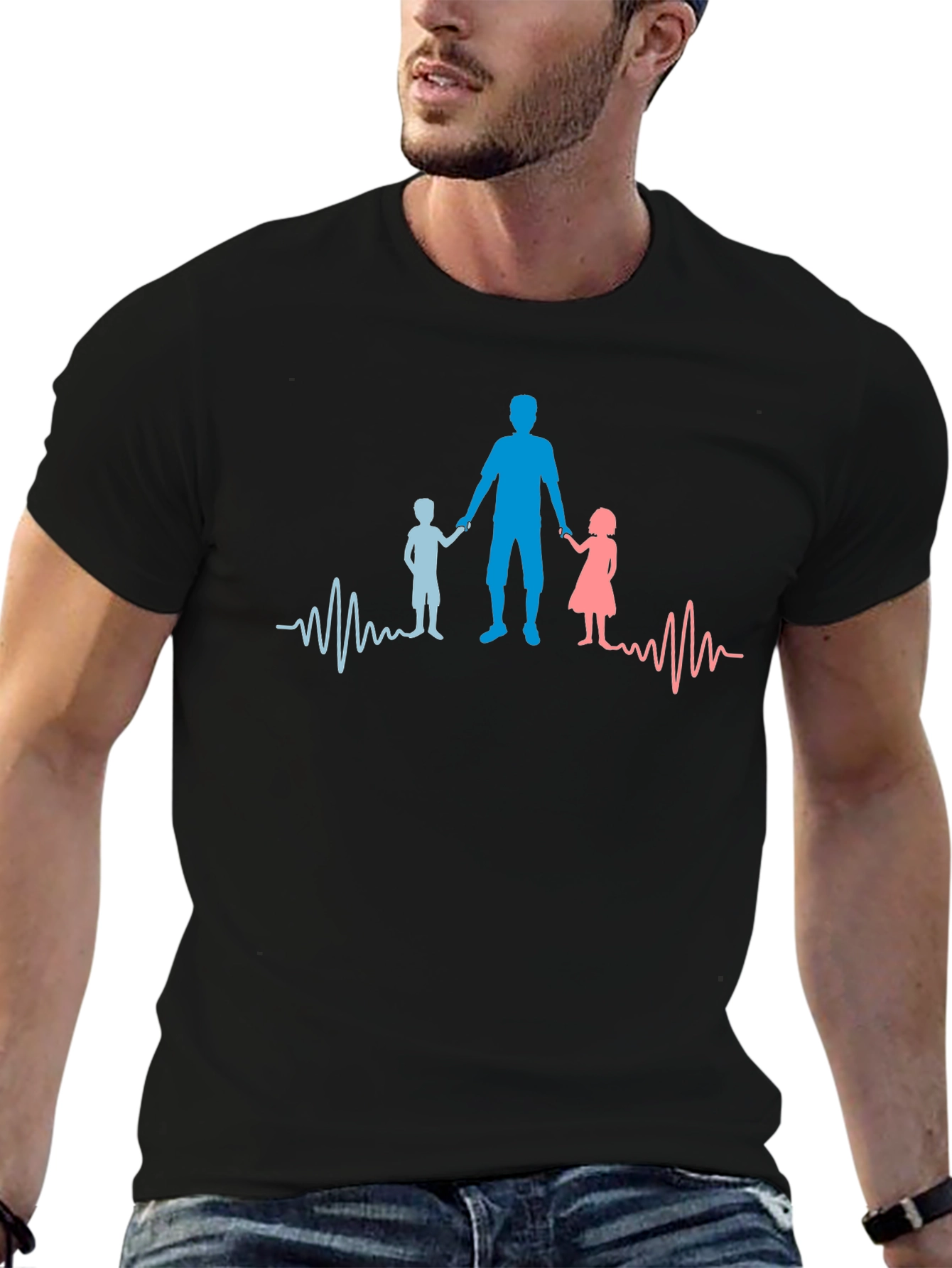 Dad & Kids Heartbeat Graphic Tee