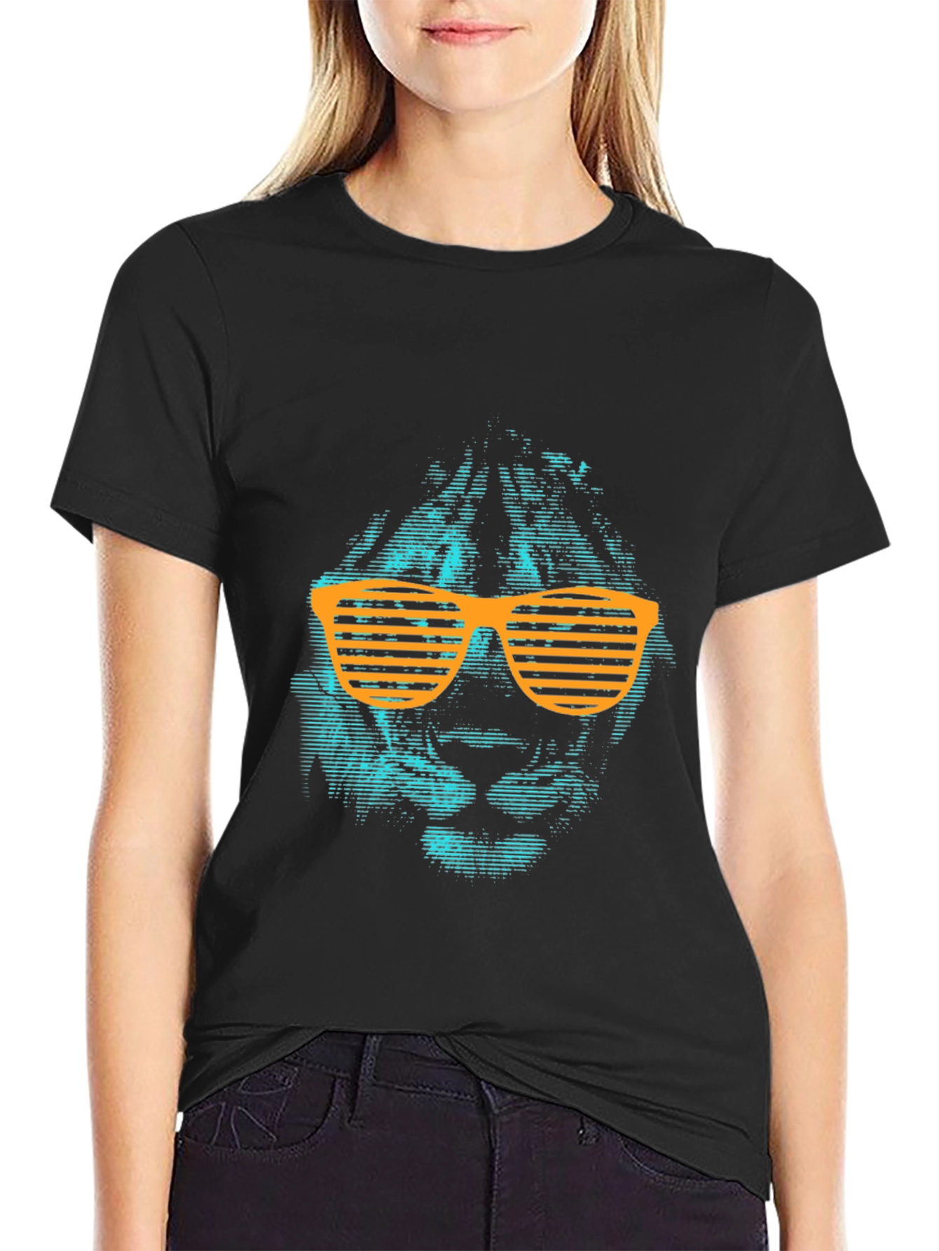Cool Lion Graphic Tee with Orange Shutter Shades