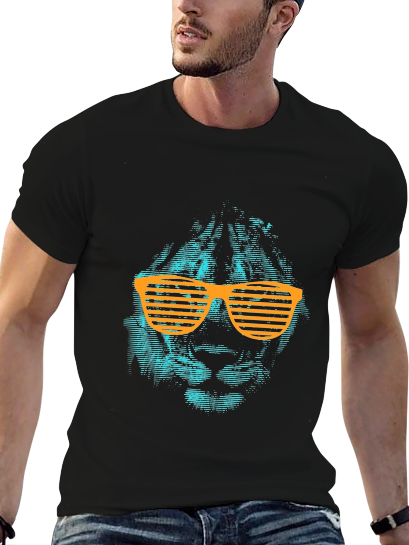 Cool Lion Graphic Tee with Orange Shutter Shades