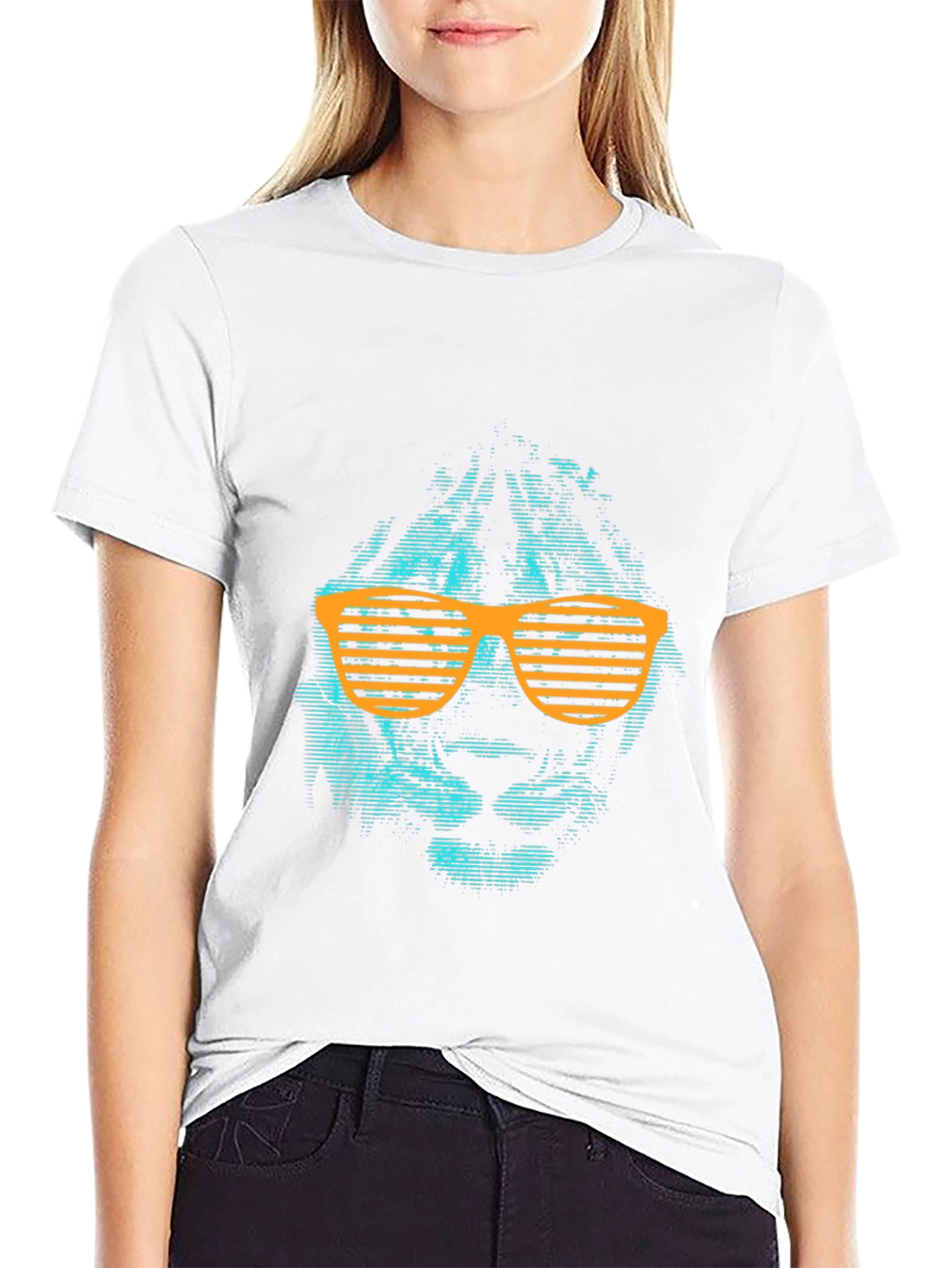 Cool Lion Graphic Tee with Orange Shutter Shades