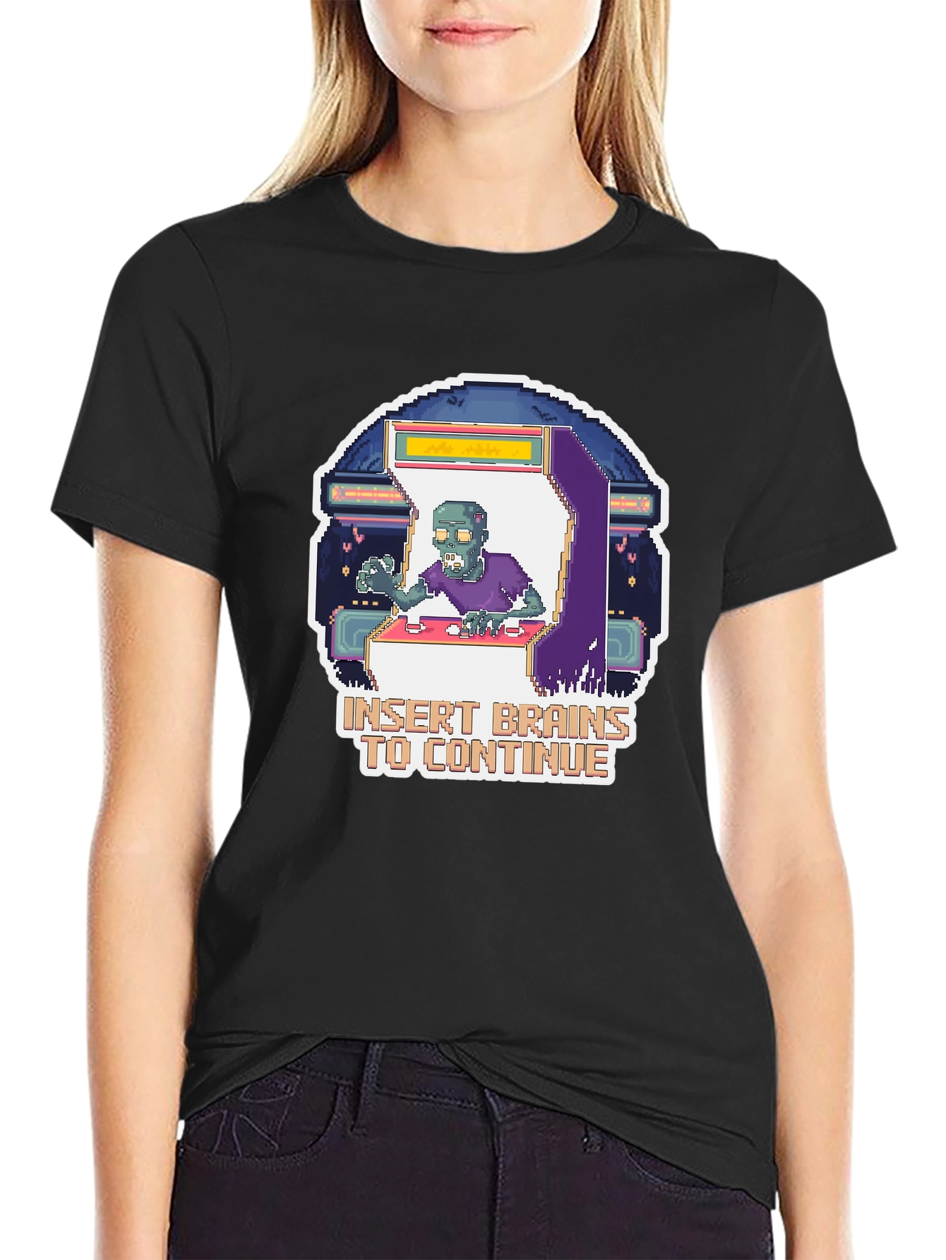 Insert Brains T-Shirt - Zombie Arcade Game