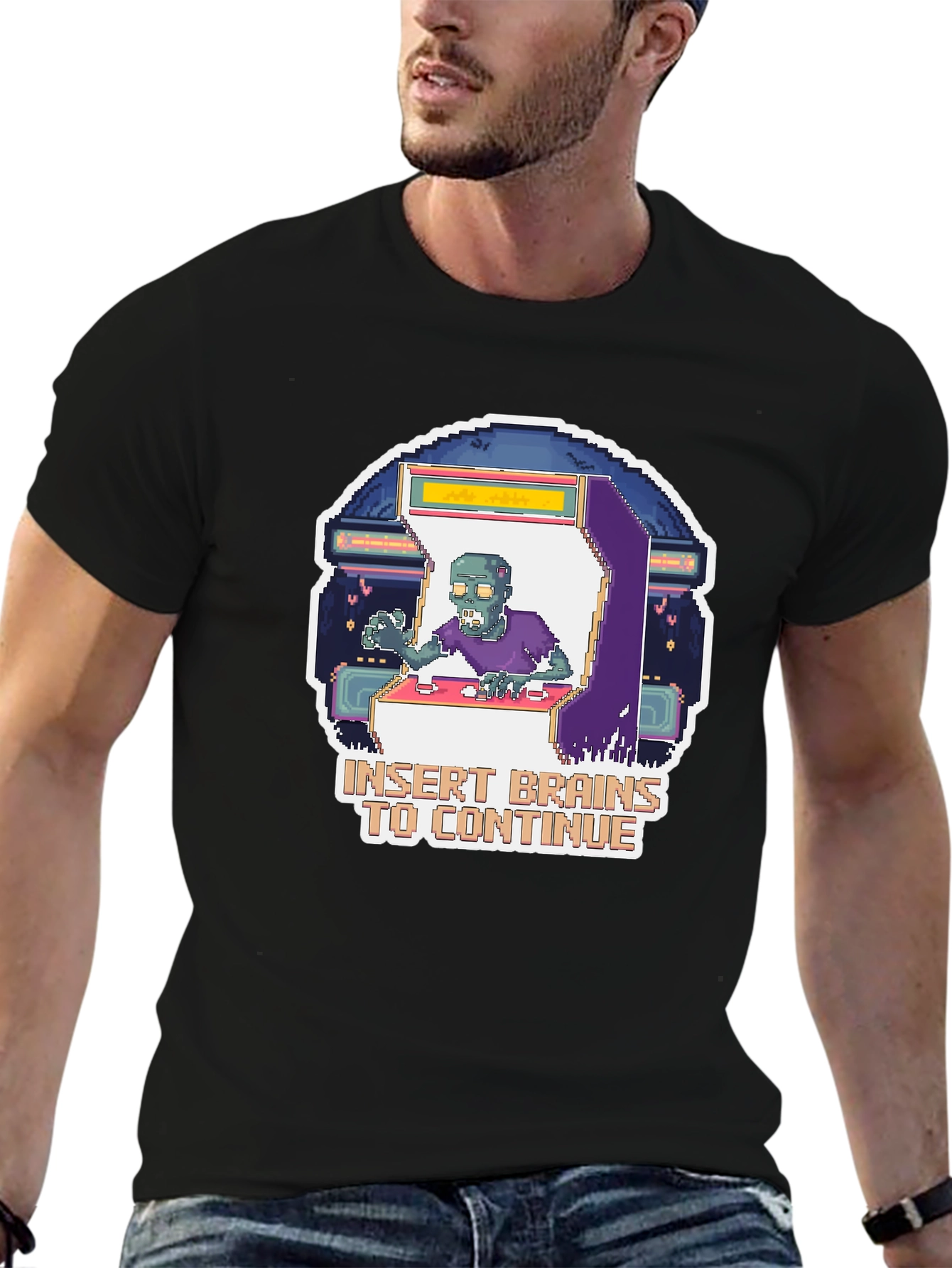 Insert Brains T-Shirt - Zombie Arcade Game