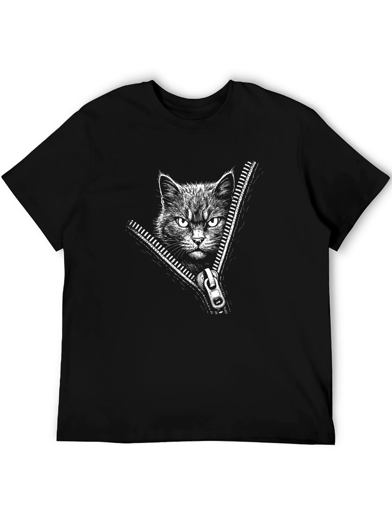 Black Cat Zipper T-Shirt - Mens Graphic Tee