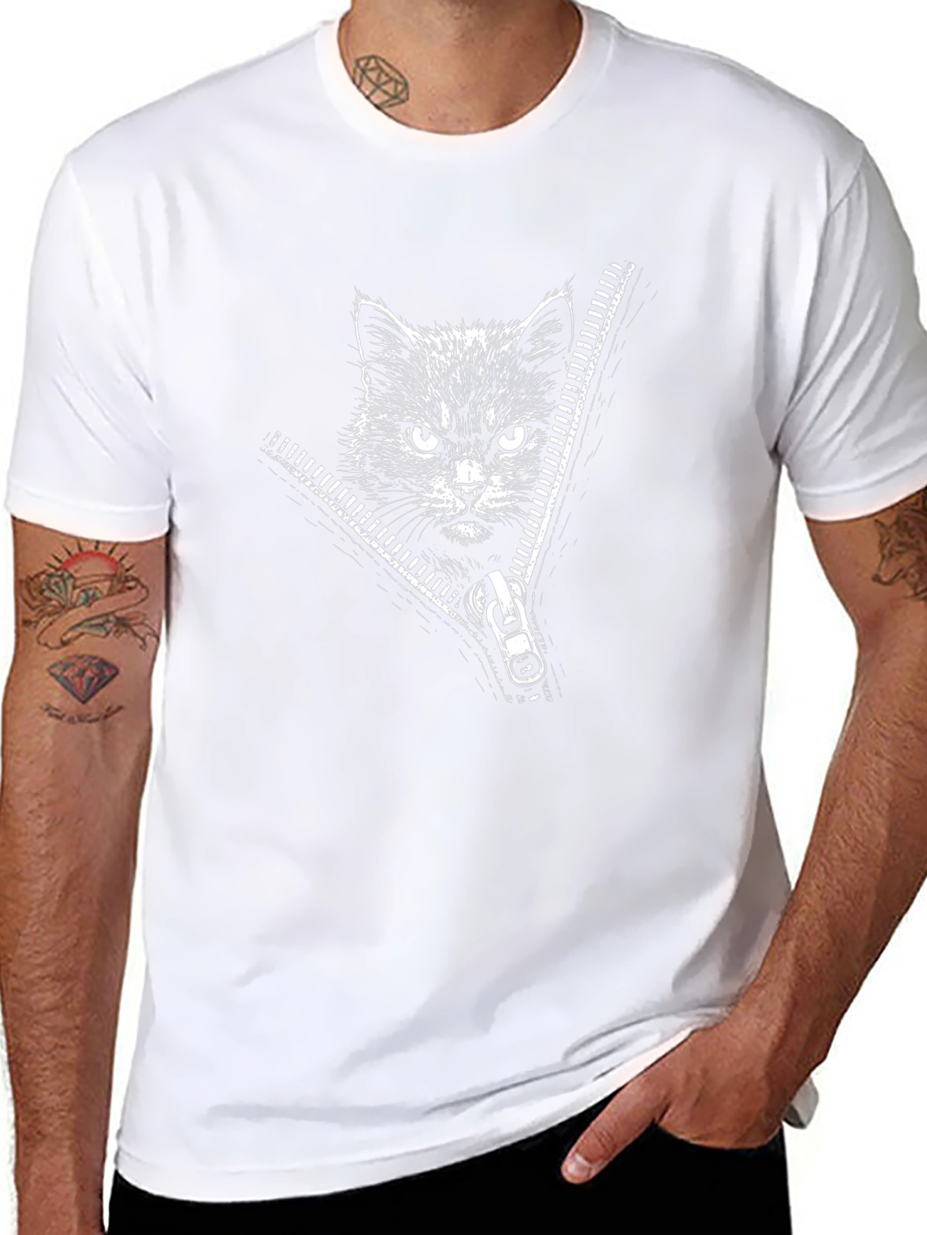 Black Cat Zipper T-Shirt - Mens Graphic Tee