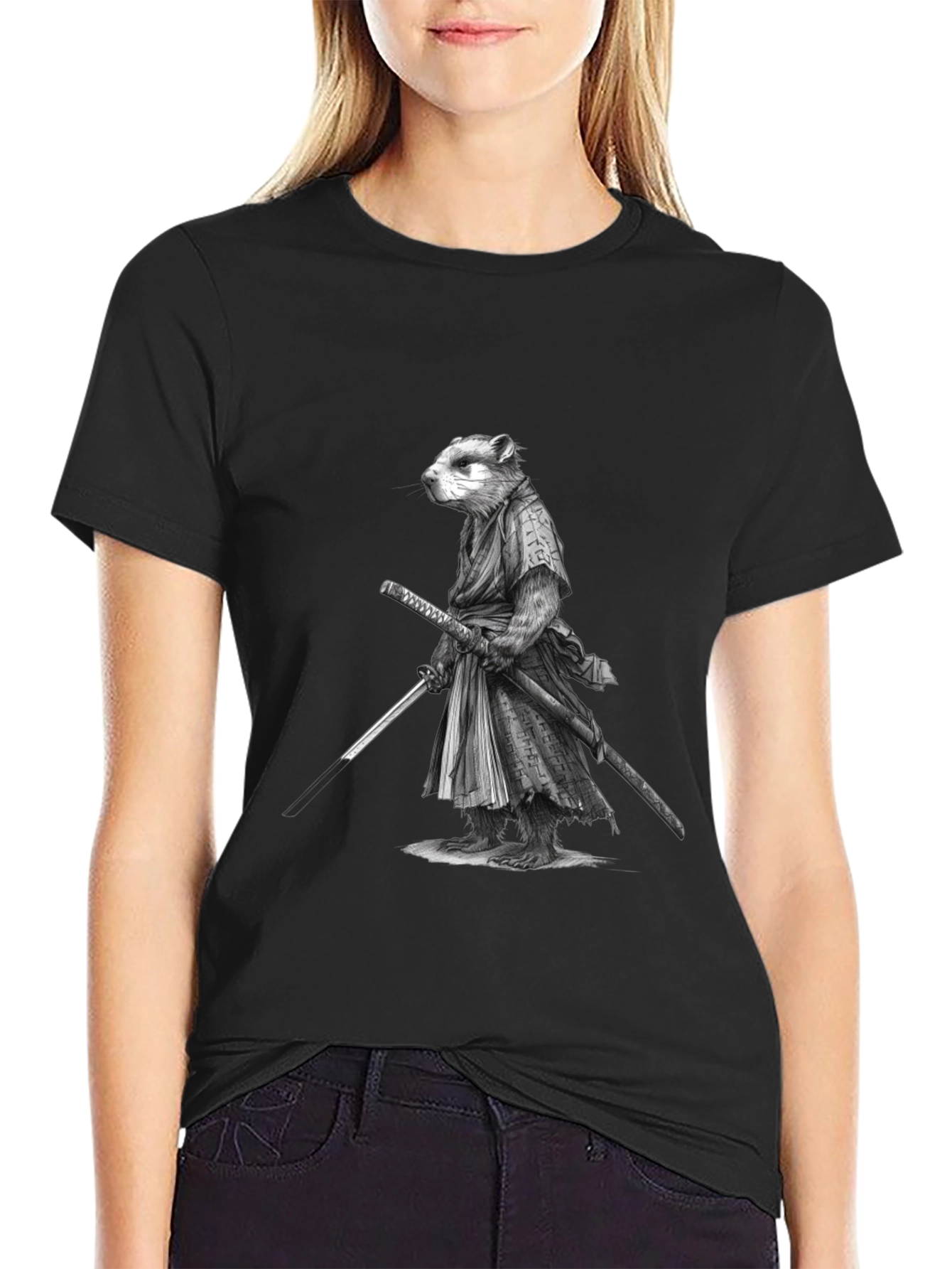 Samurai Marmot Graphic Tee - Black Cotton T-Shirt
