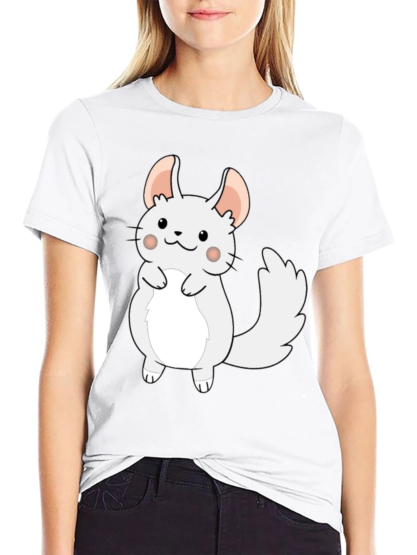 Cute Cartoon Chinchilla Graphic Tee - Black