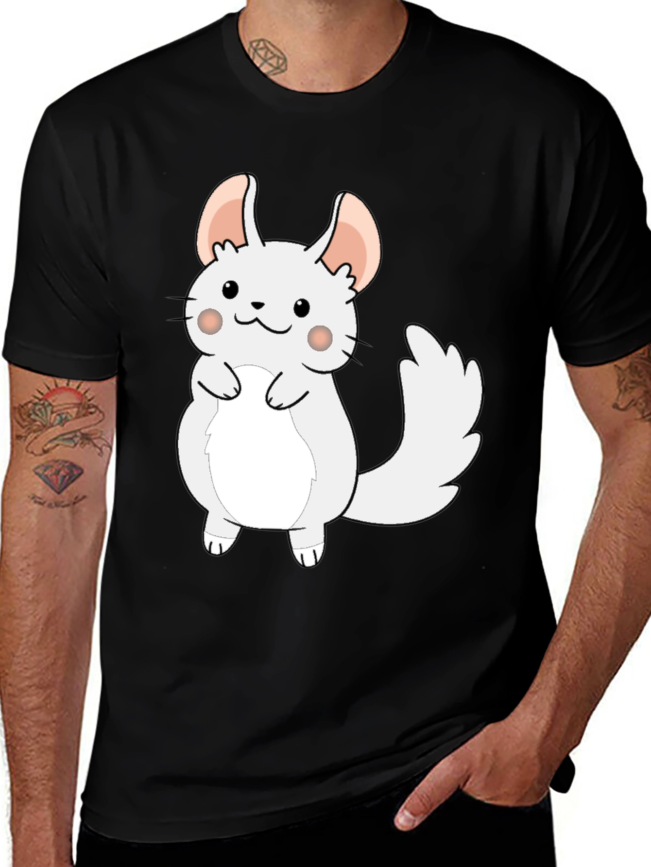 Cute Cartoon Chinchilla Graphic Tee - Black