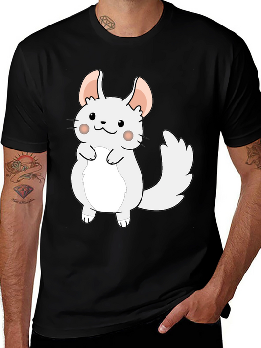 Cute Cartoon Chinchilla Graphic Tee - Black
