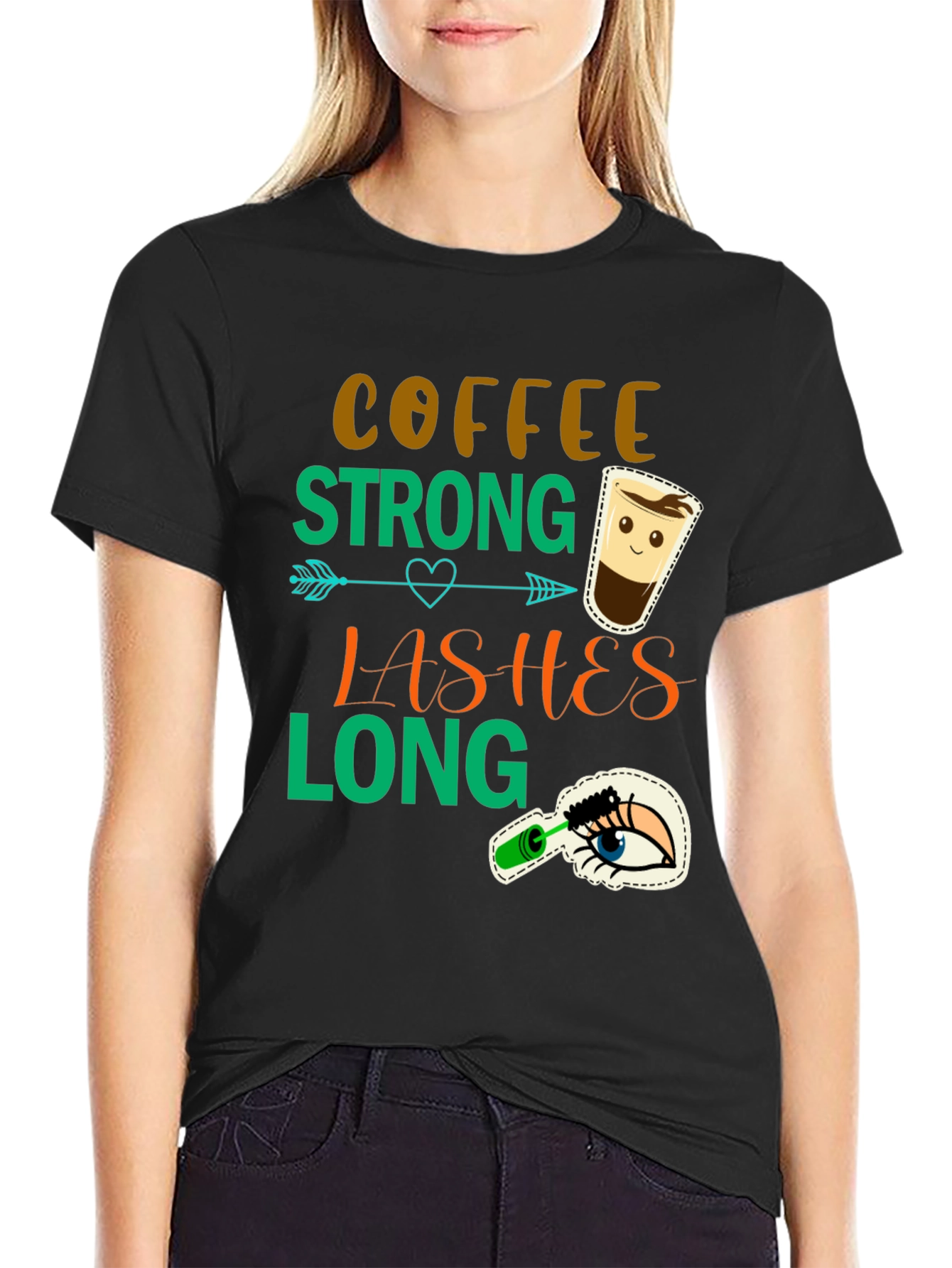 Coffee Strong Lashes Long Graphic Tee