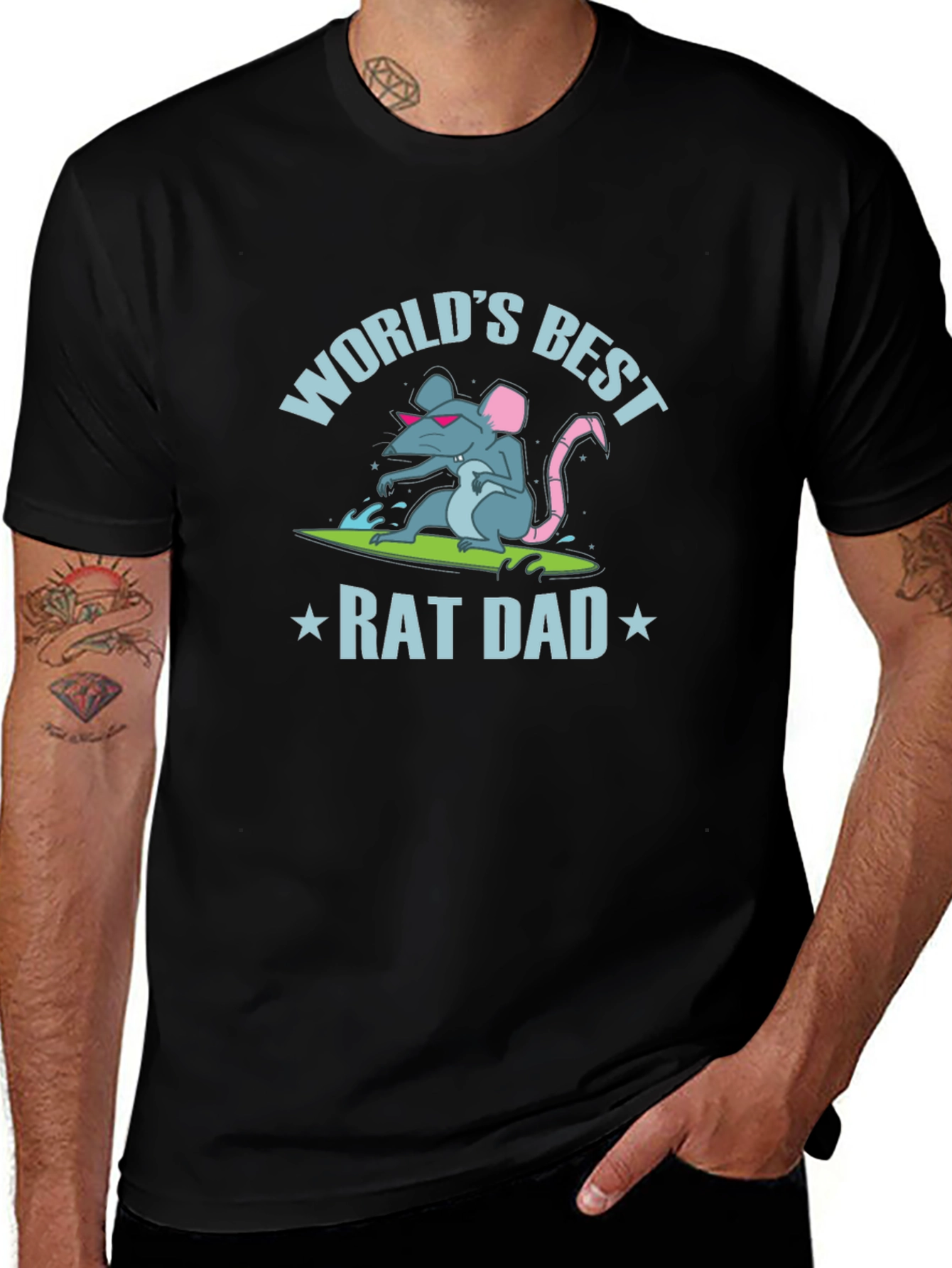Worlds Best Rat Dad Graphic Tee - Black