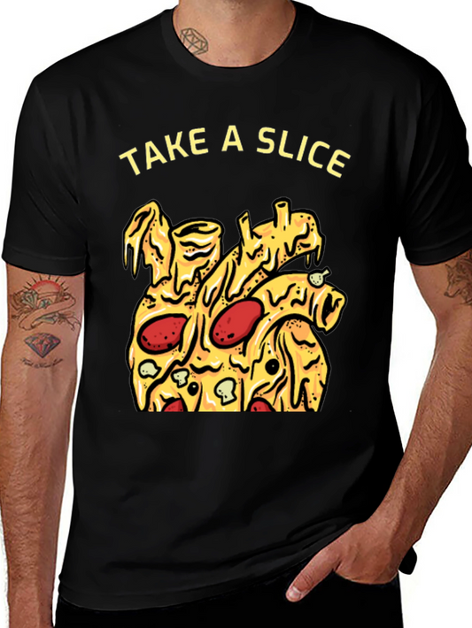 Take a Slice Pizza Graphic Tee - Black Cotton T-Shirt