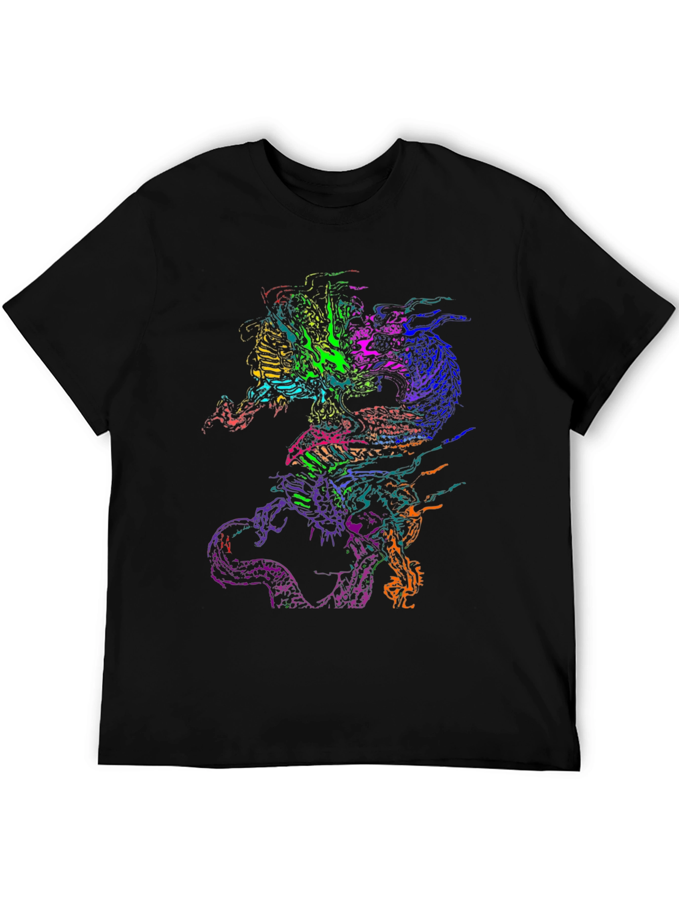 Vibrant Dragon Graphic Black T-Shirt