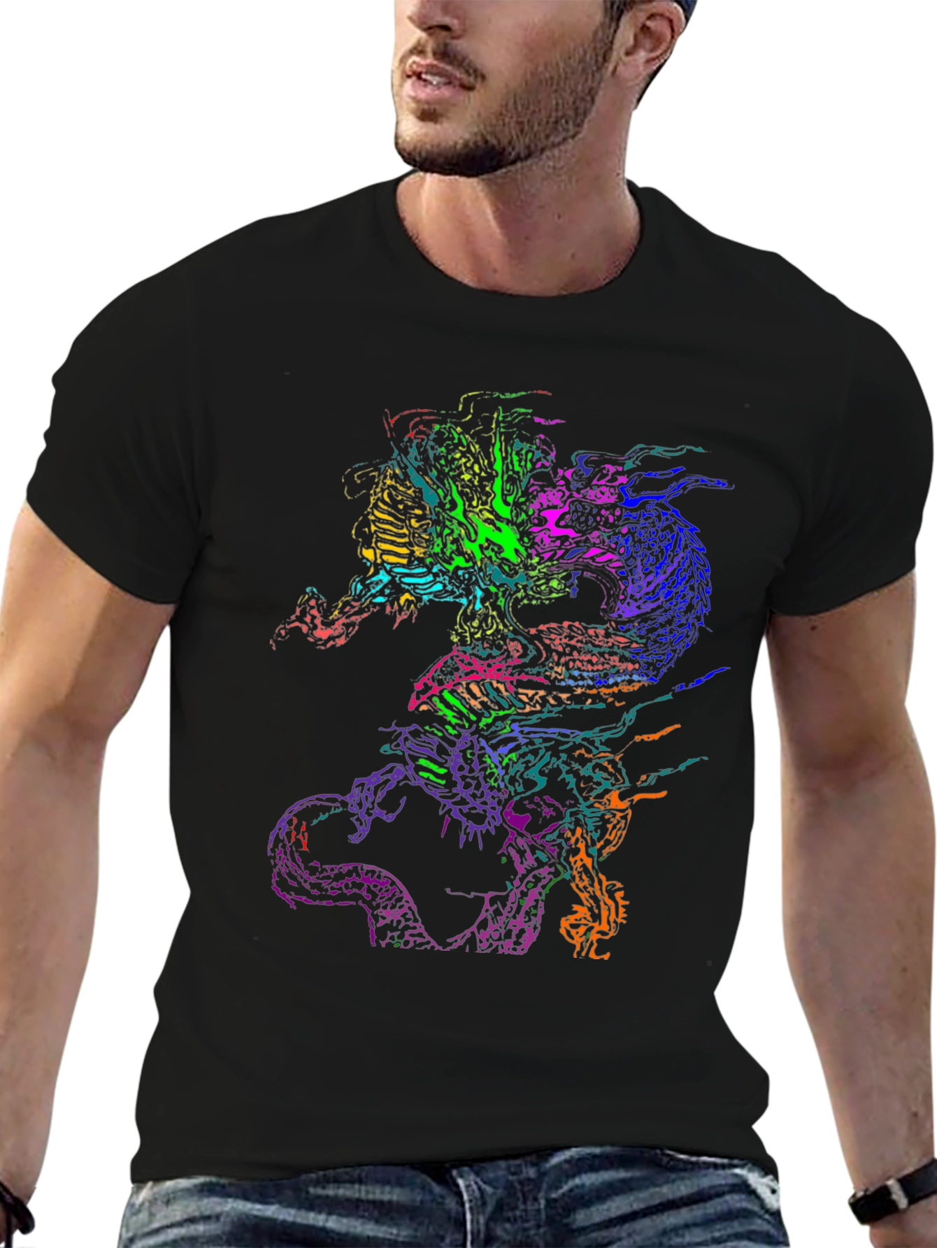 Vibrant Dragon Graphic Black T-Shirt