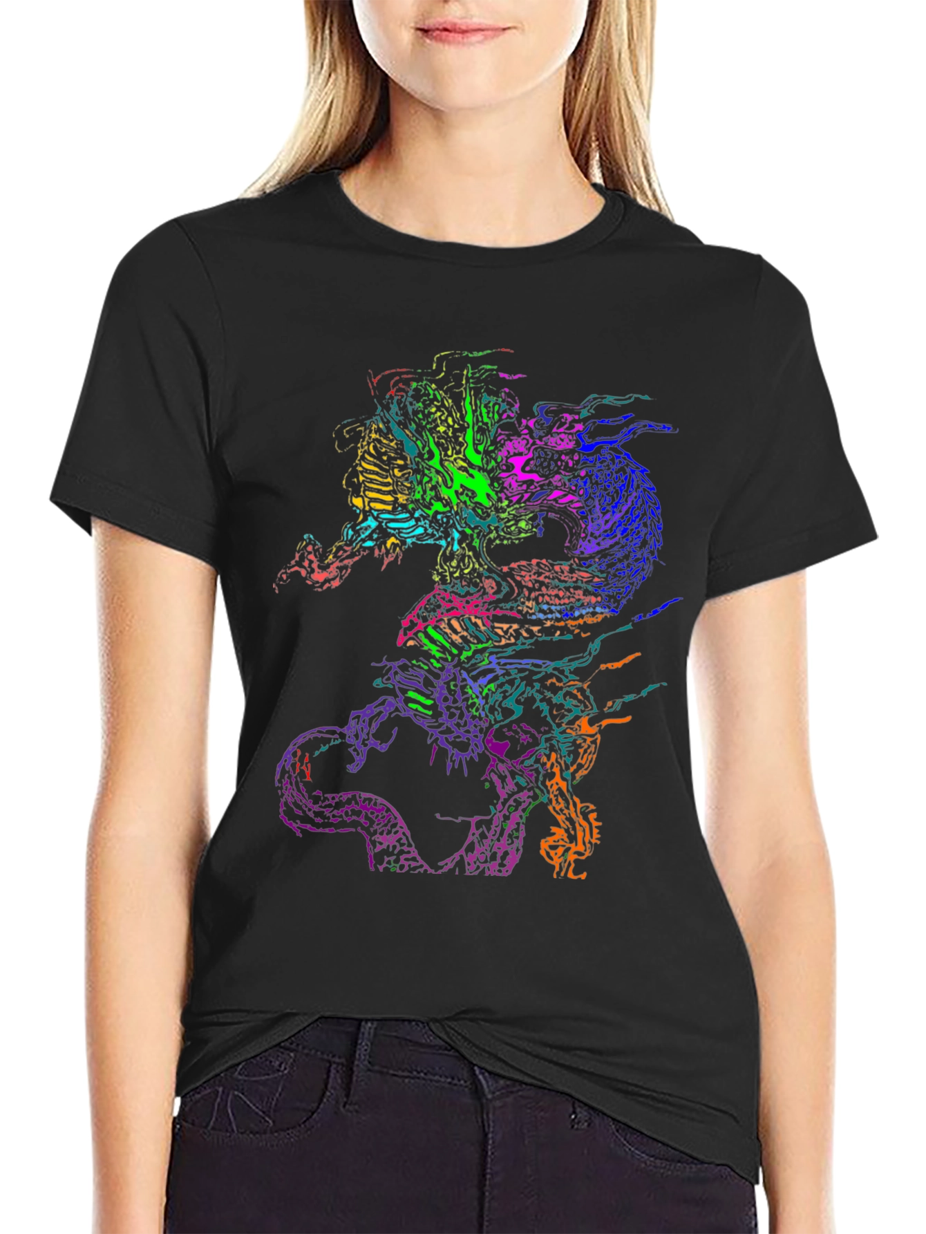 Vibrant Dragon Graphic Black T-Shirt