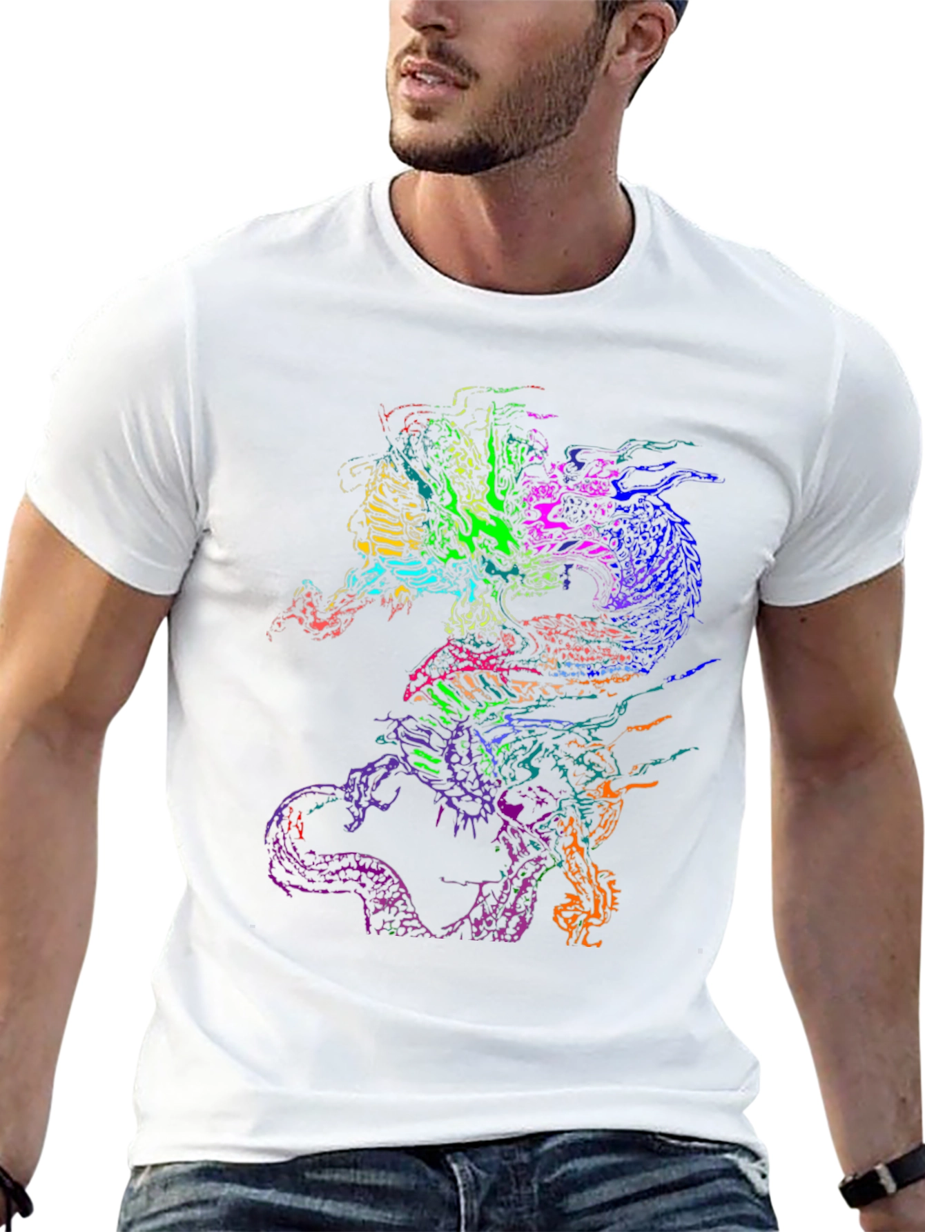 Vibrant Dragon Graphic Black T-Shirt