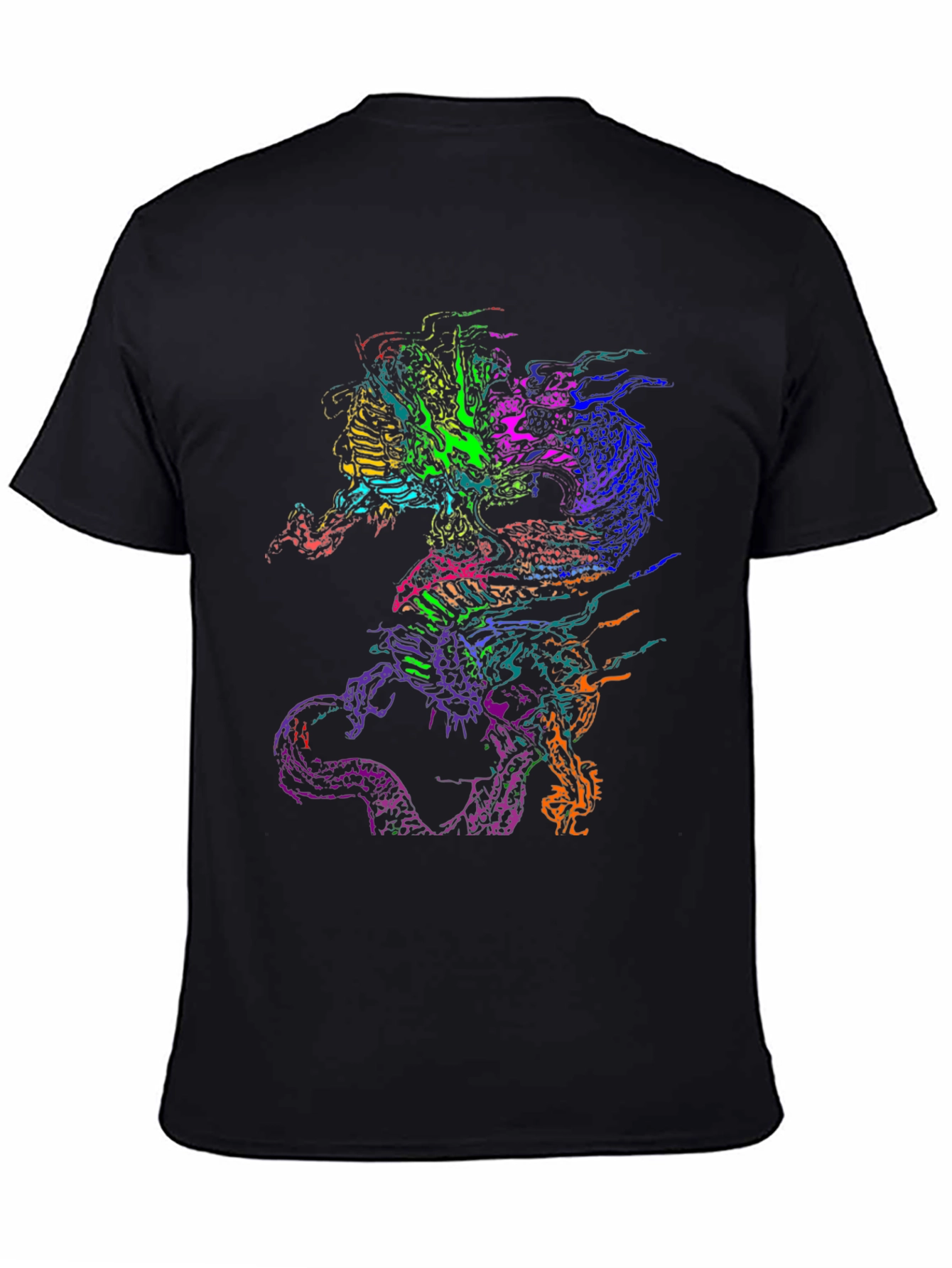 Vibrant Dragon Graphic Black T-Shirt