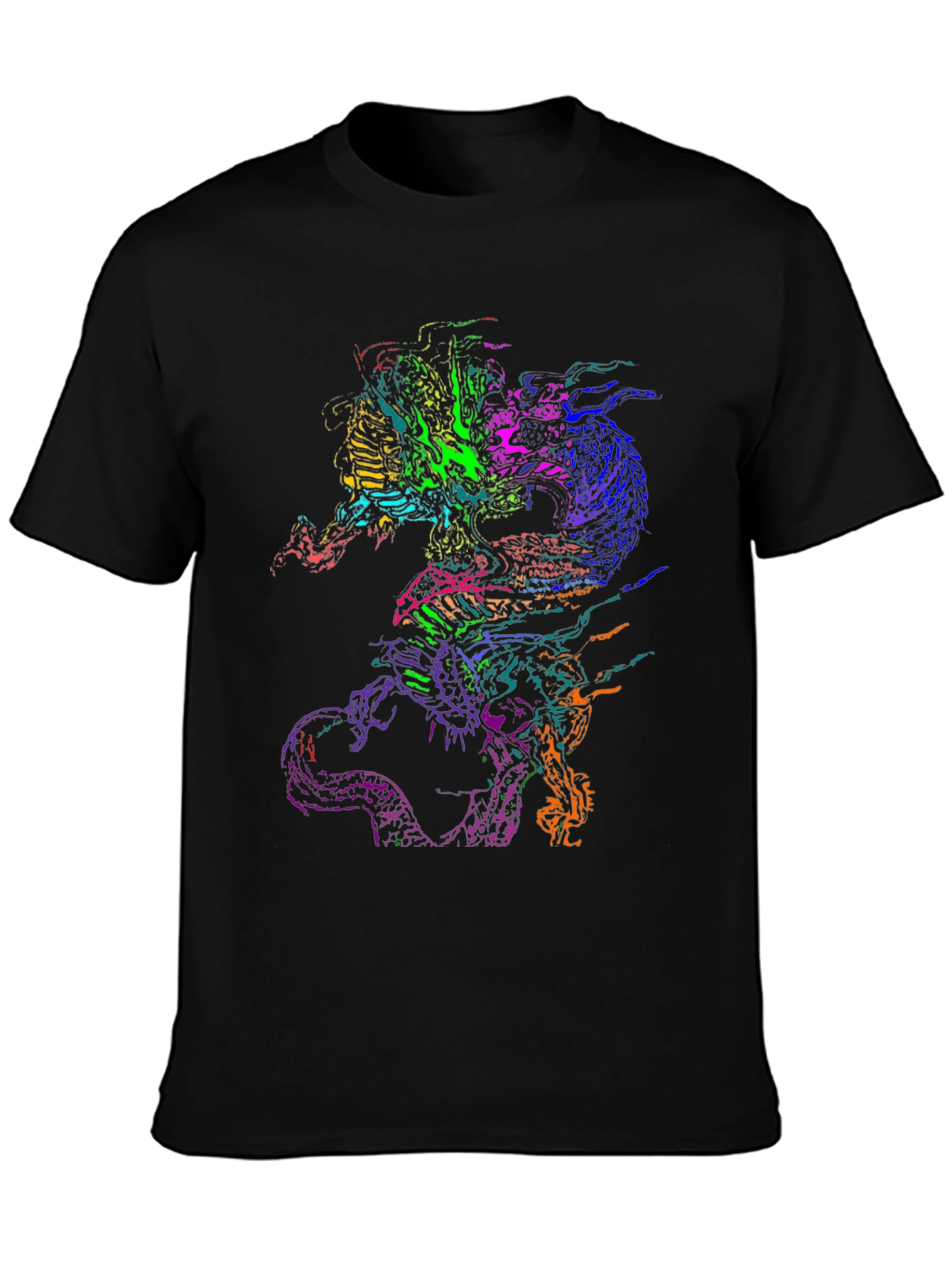 Vibrant Dragon Graphic Black T-Shirt