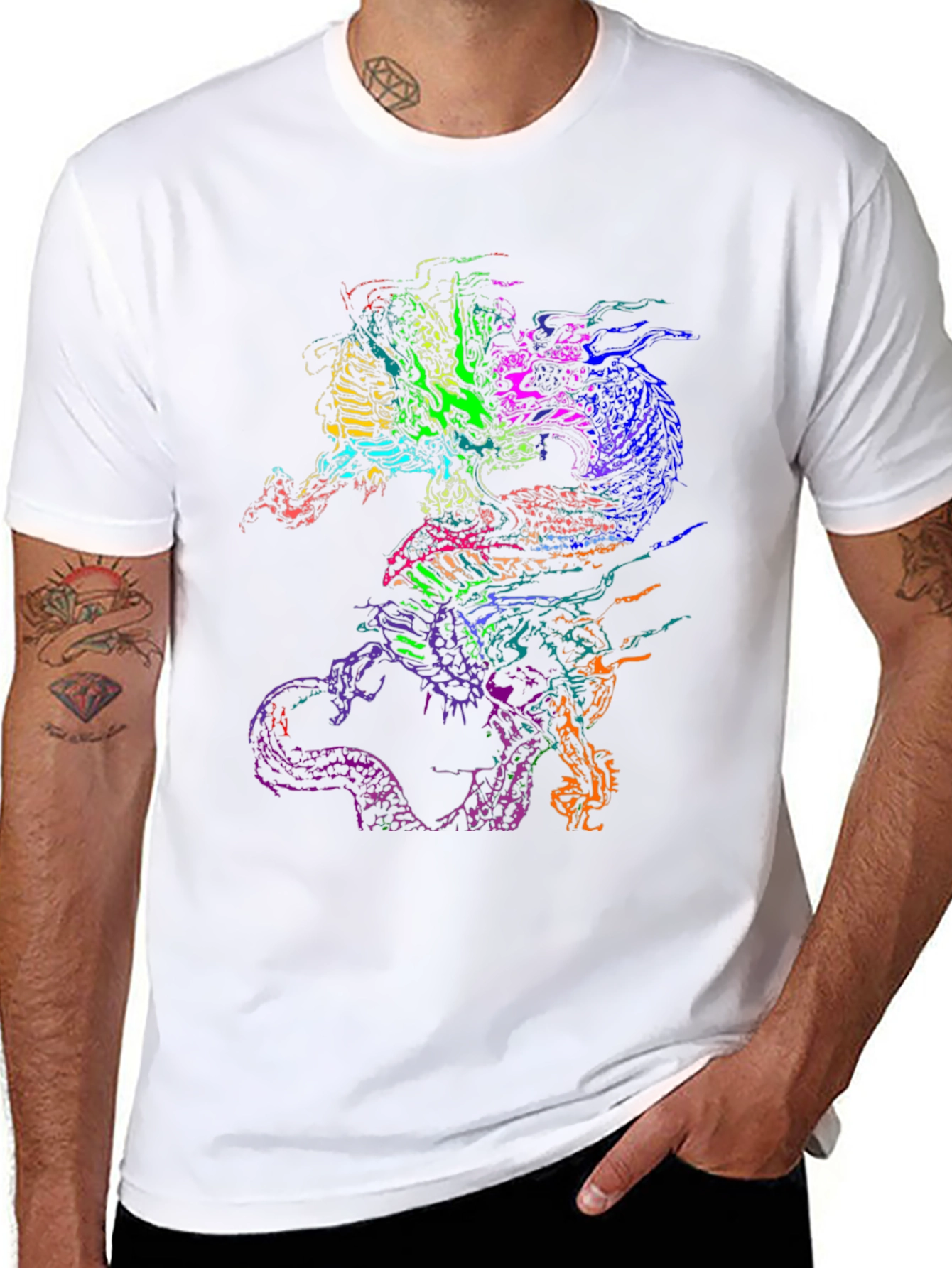 Vibrant Dragon Graphic Black T-Shirt