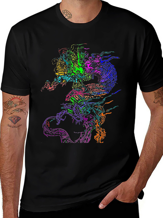 Vibrant Dragon Graphic Black T-Shirt