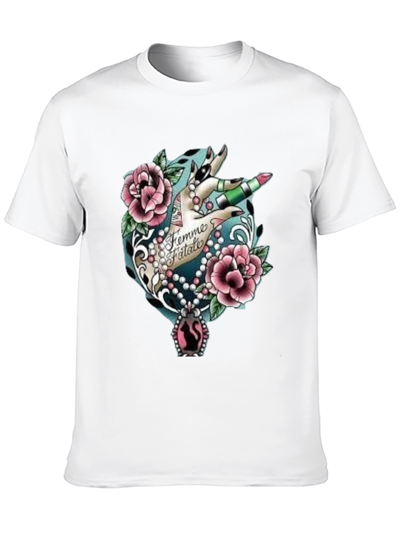 Femme Fatale Graphic T-Shirt - Roses & Lipstick Design