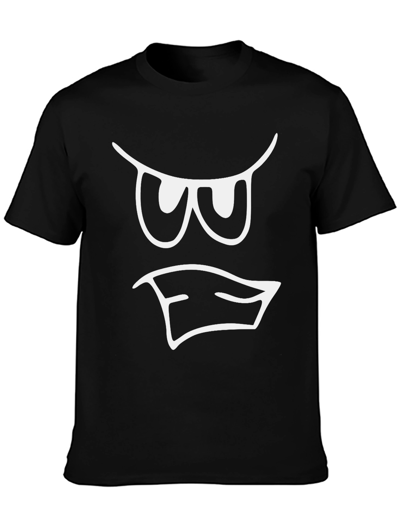 Mens Black T-Shirt with White Cartoon Face Graphic