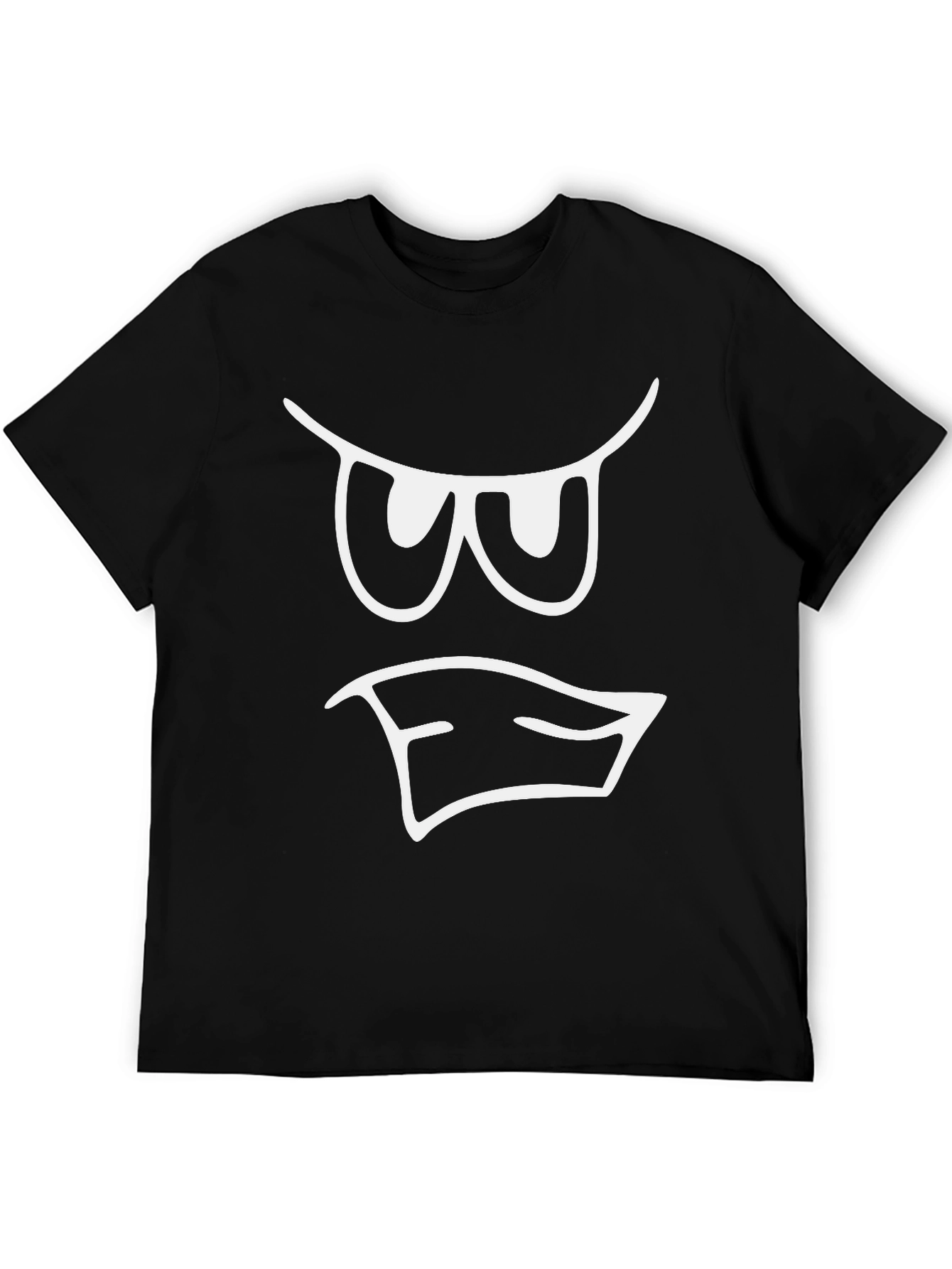 Mens Black T-Shirt with White Cartoon Face Graphic