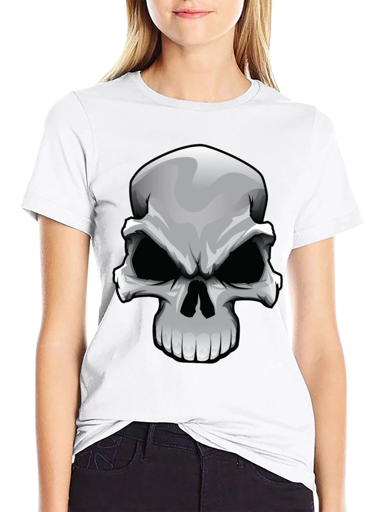 Skull Graphic Print T-Shirt - Black