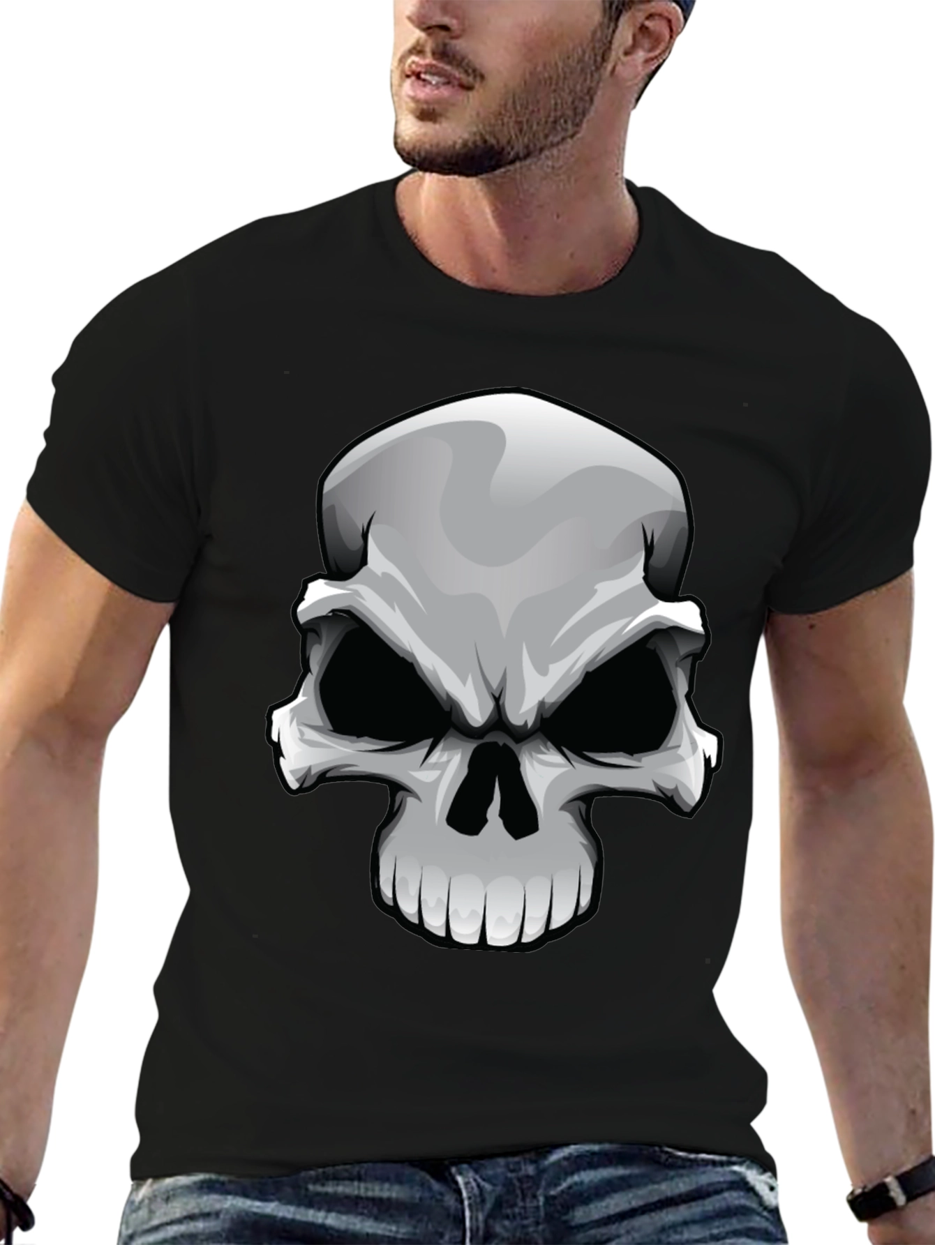 Skull Graphic Print T-Shirt - Black