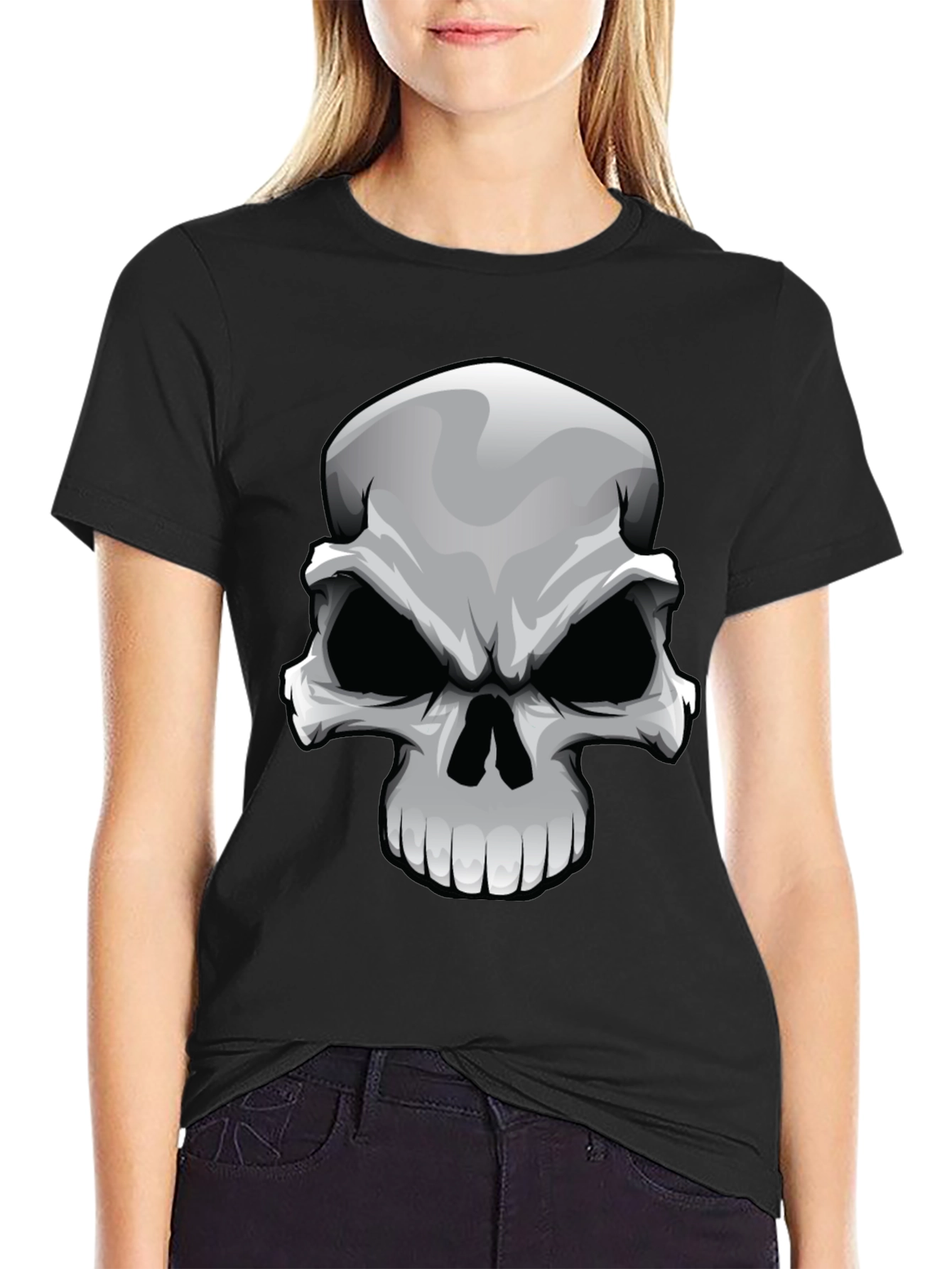Skull Graphic Print T-Shirt - Black