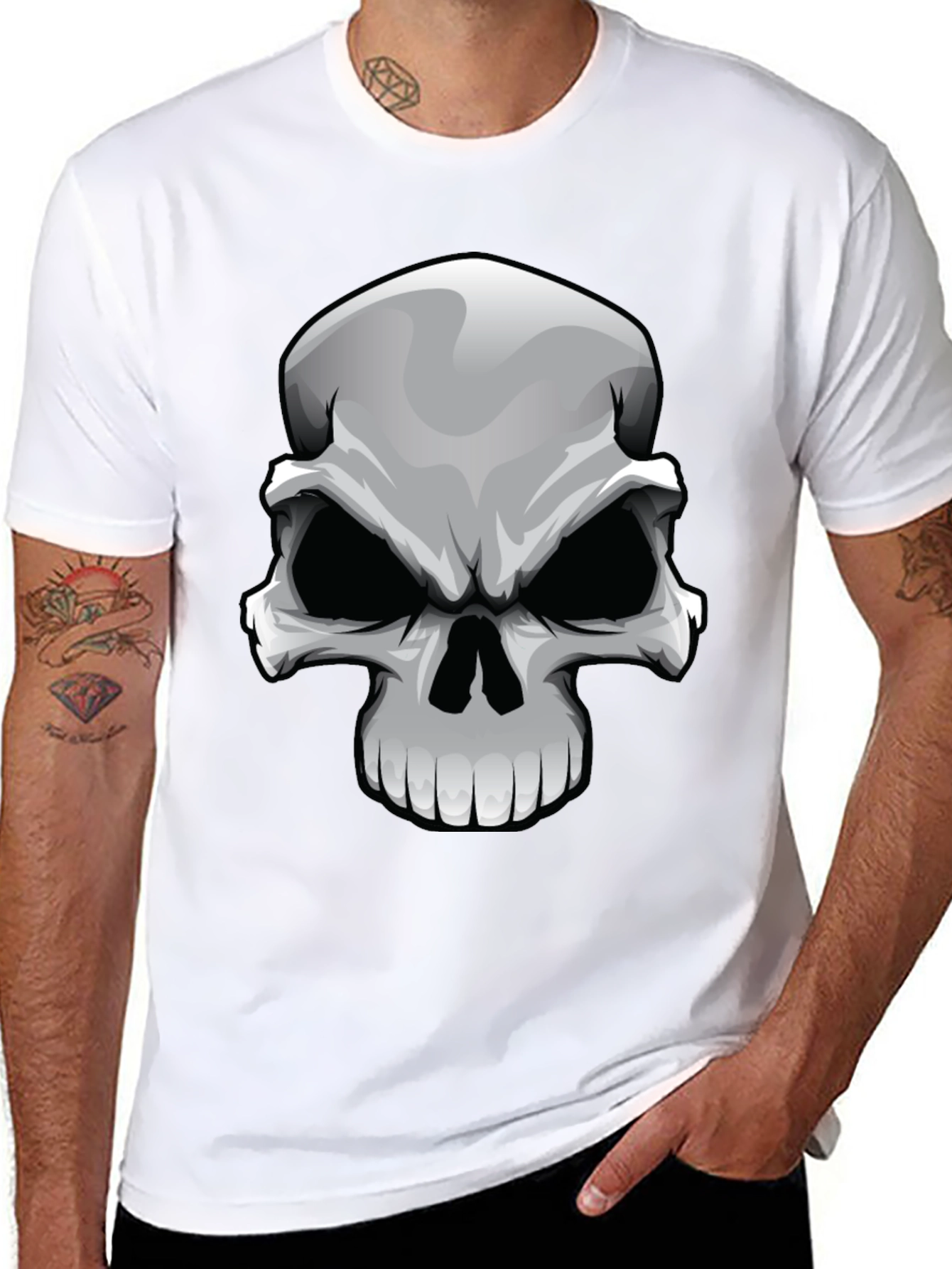 Skull Graphic Print T-Shirt - Black
