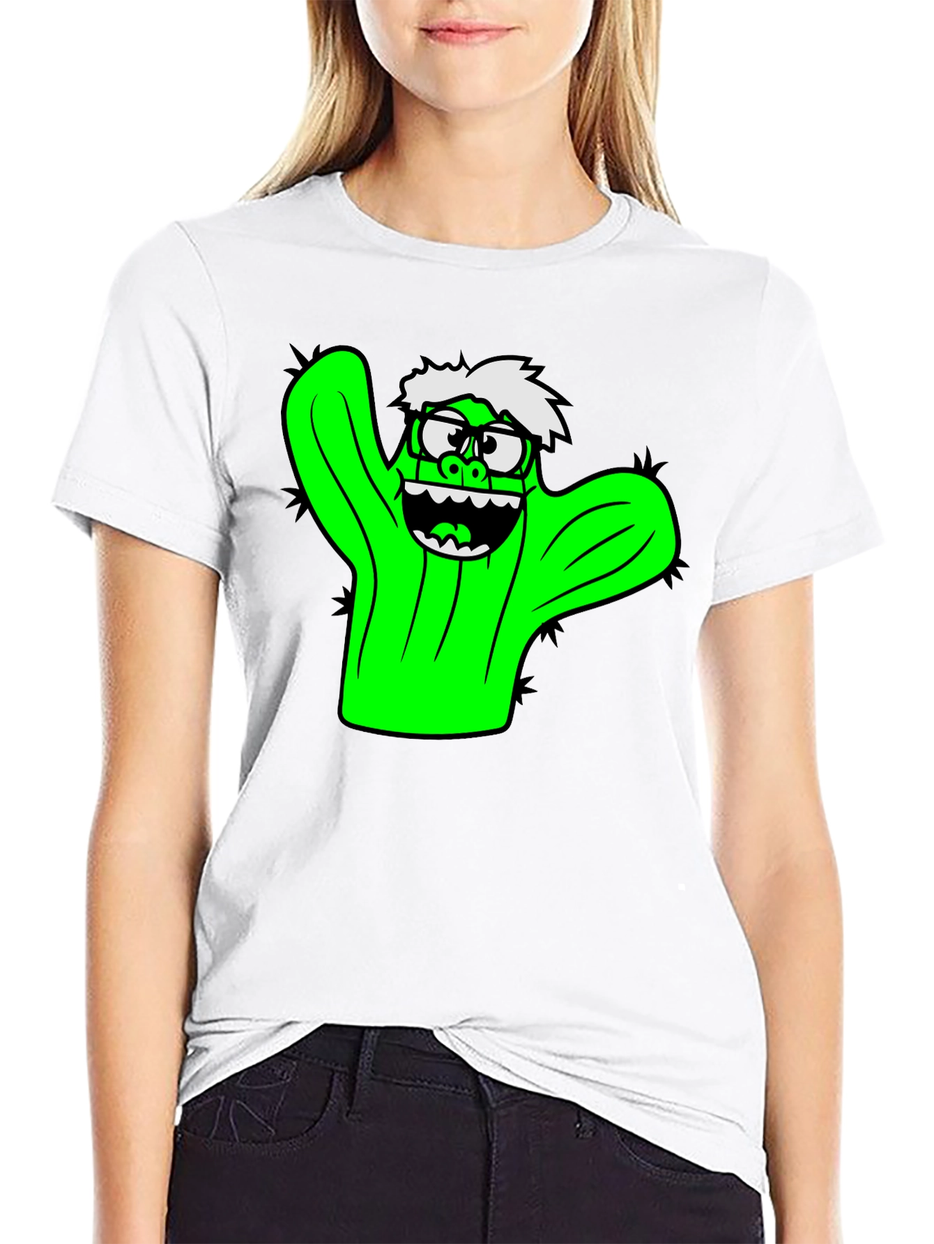 Cactus Character Graphic Black T-Shirt