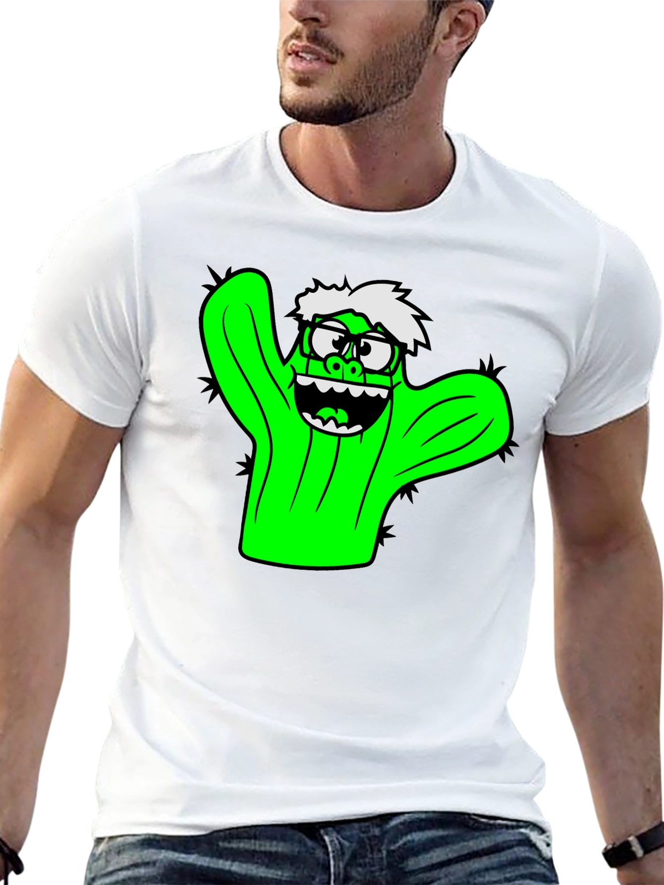 Cactus Character Graphic Black T-Shirt