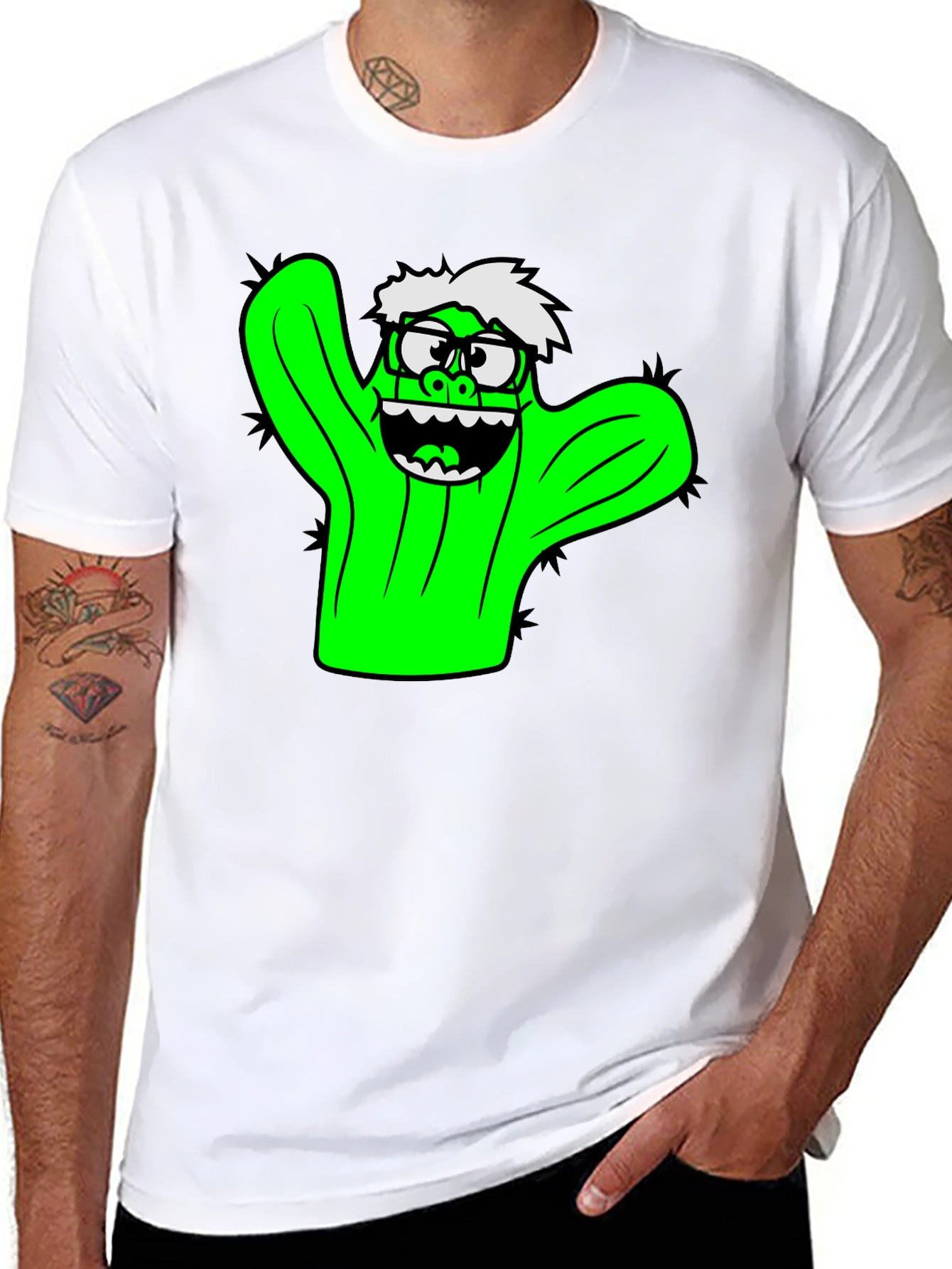 Cactus Character Graphic Black T-Shirt