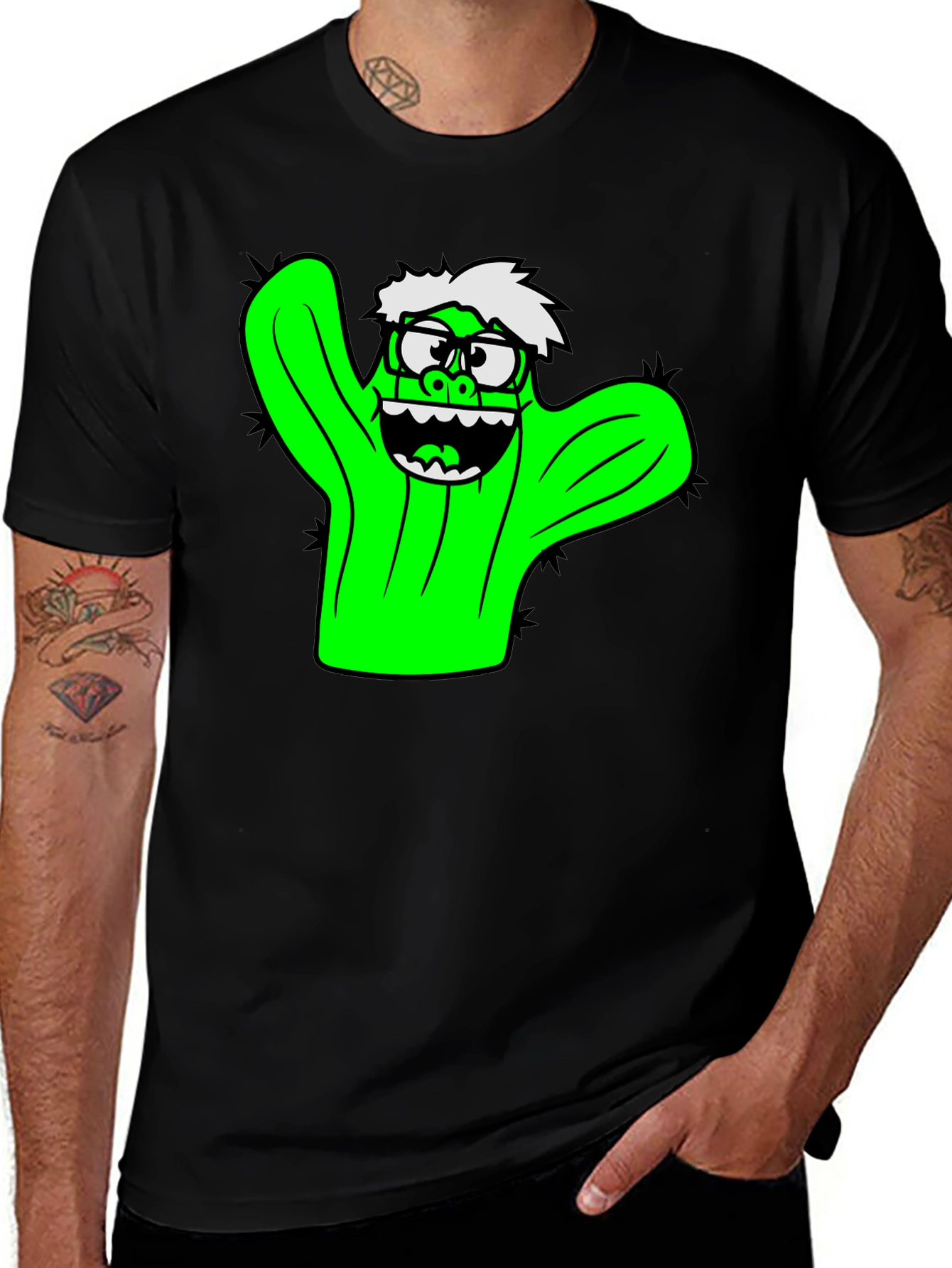 Cactus Character Graphic Black T-Shirt