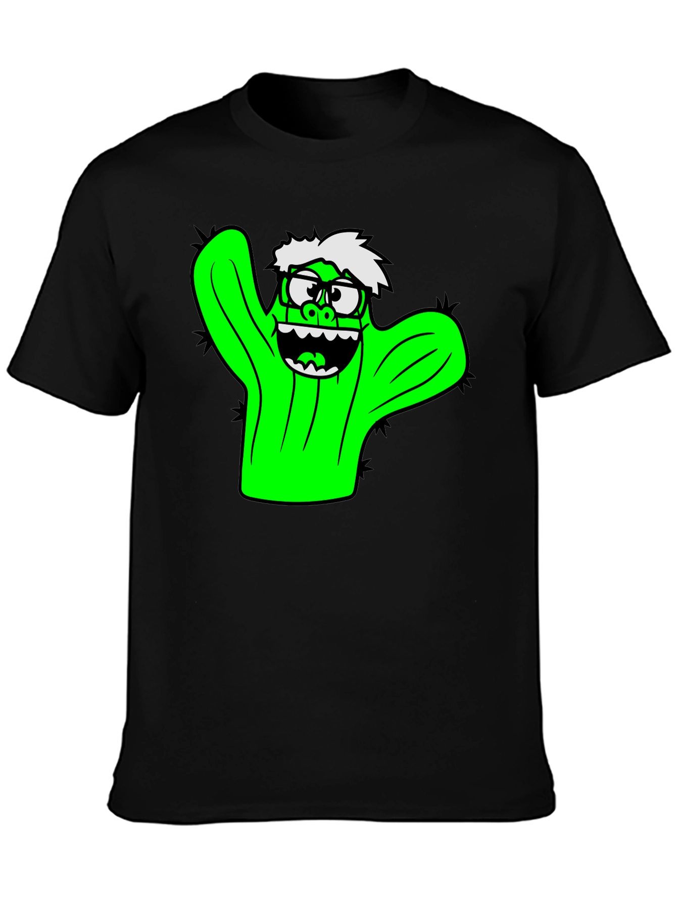 Cactus Character Graphic Black T-Shirt