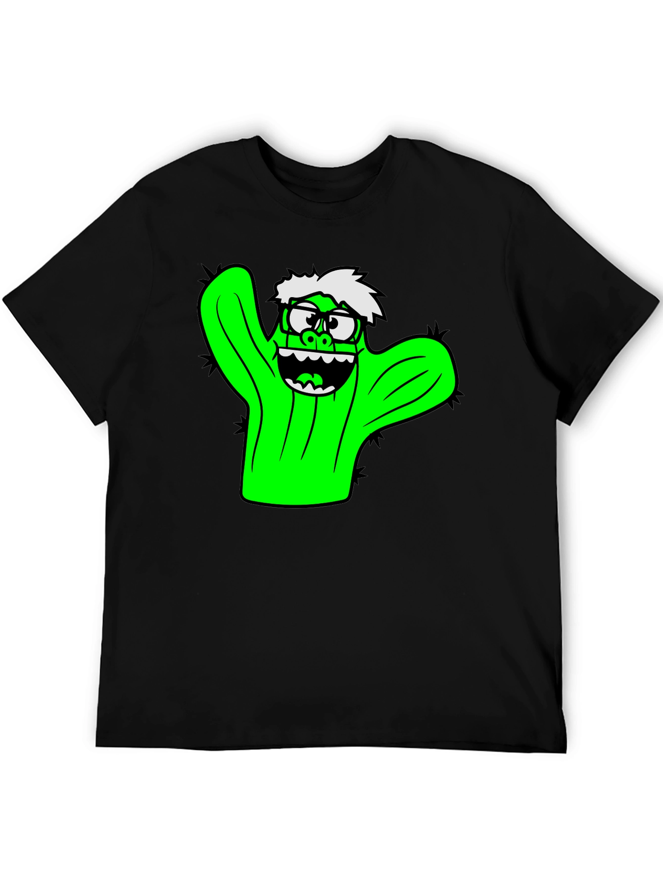 Cactus Character Graphic Black T-Shirt