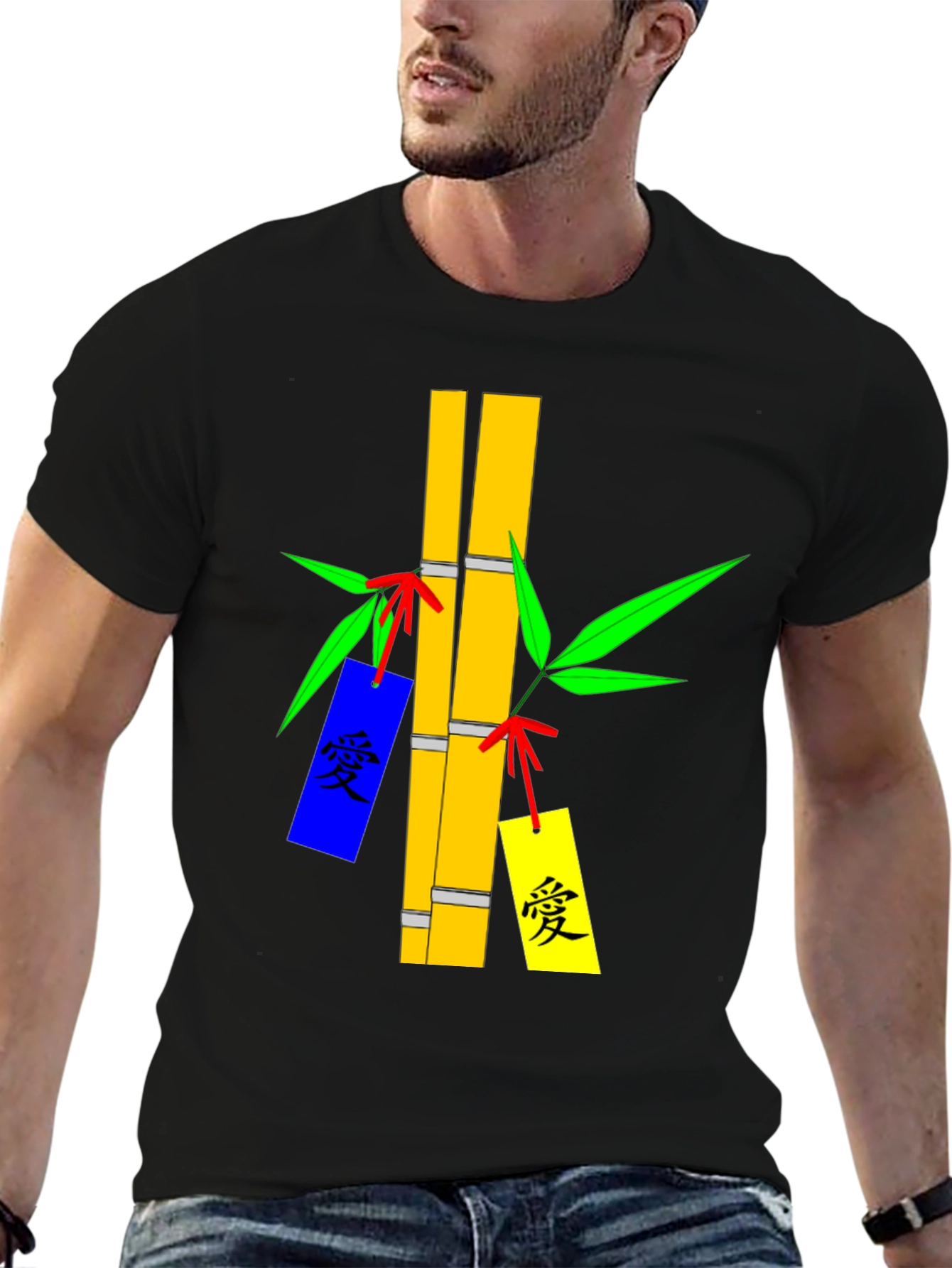 Bamboo Design Black T-Shirt