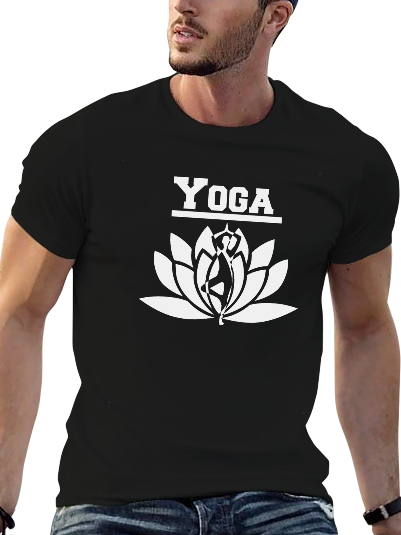 Yoga Lotus Graphic Tee - Black Cotton T-Shirt
