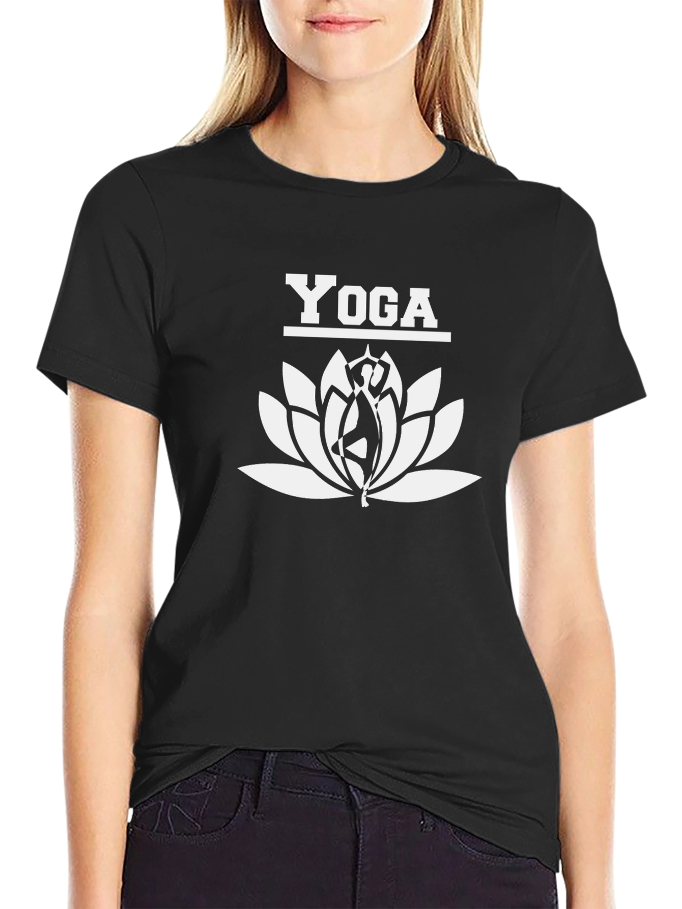 Yoga Lotus Graphic Tee - Black Cotton T-Shirt