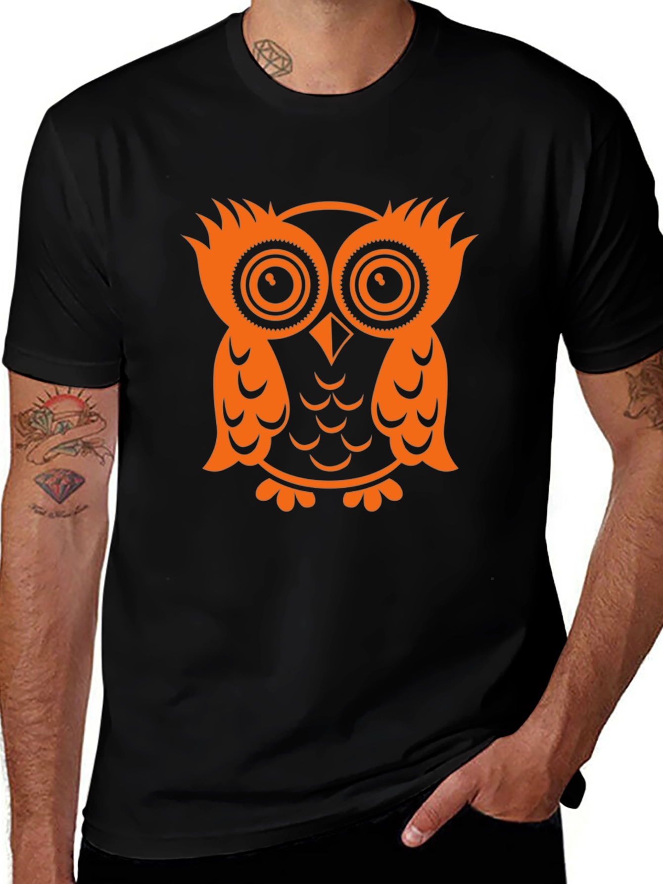 Owl Graphic Tee - Black Cotton T-Shirt