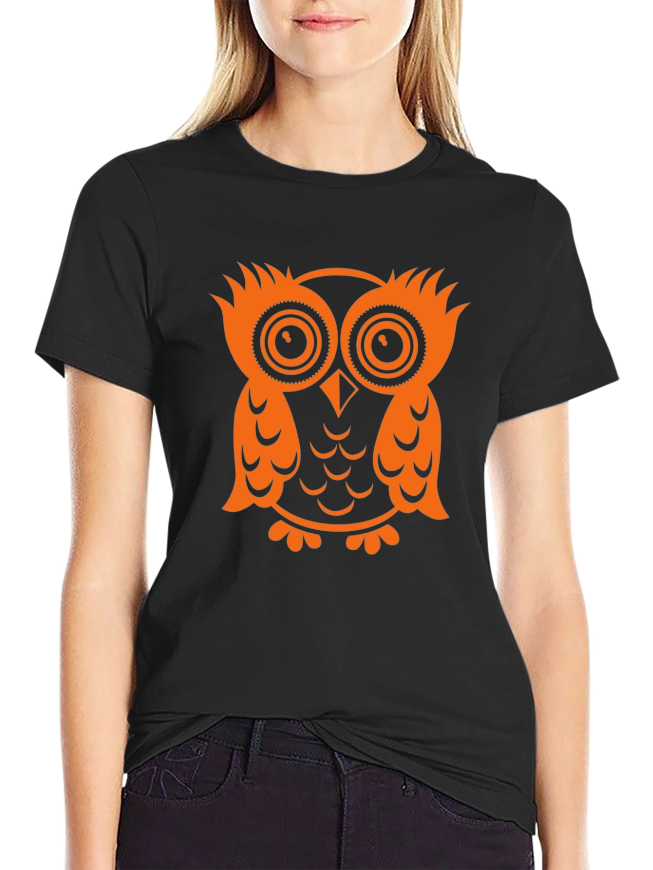 Owl Graphic Tee - Black Cotton T-Shirt