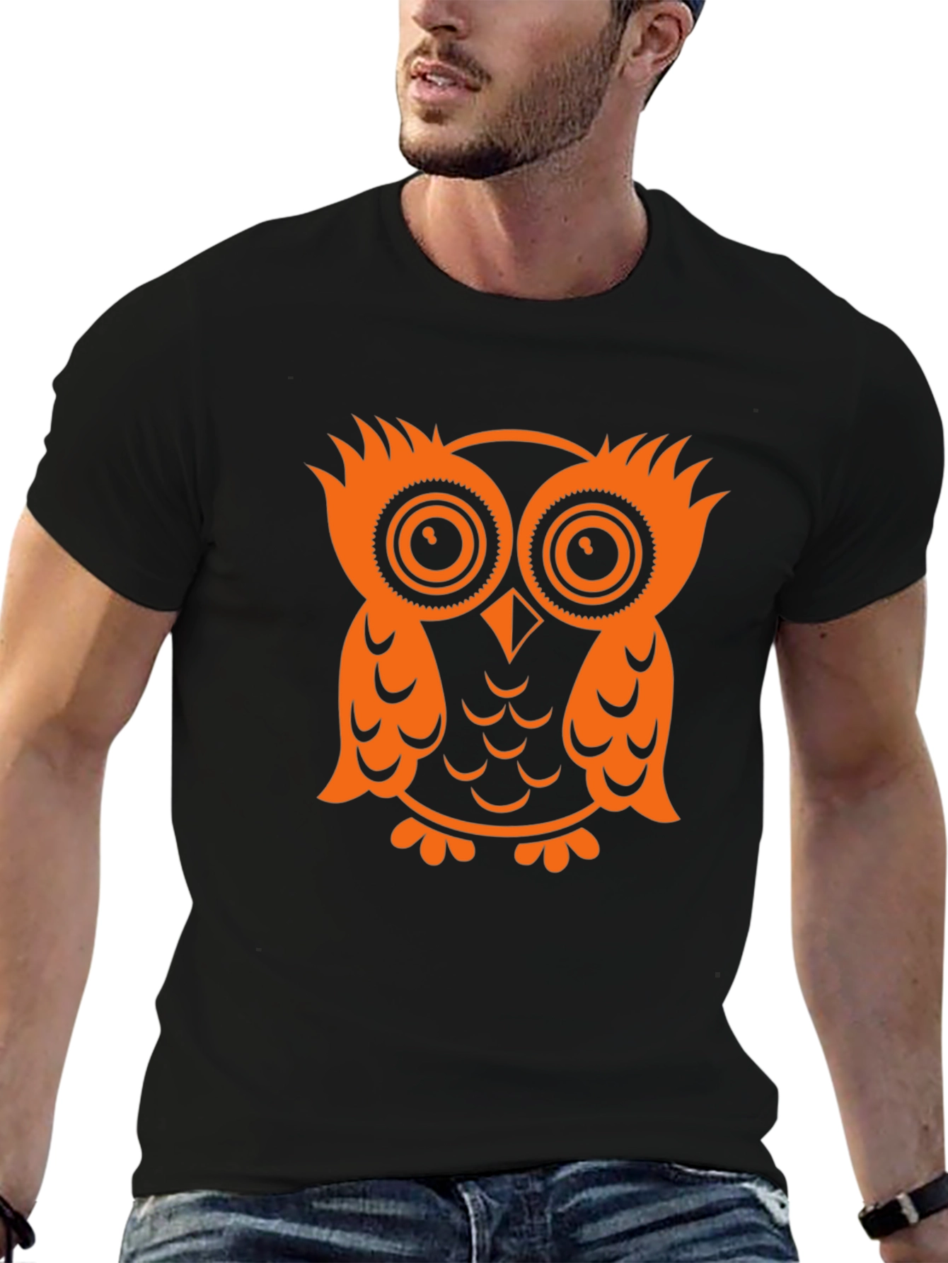 Owl Graphic Tee - Black Cotton T-Shirt