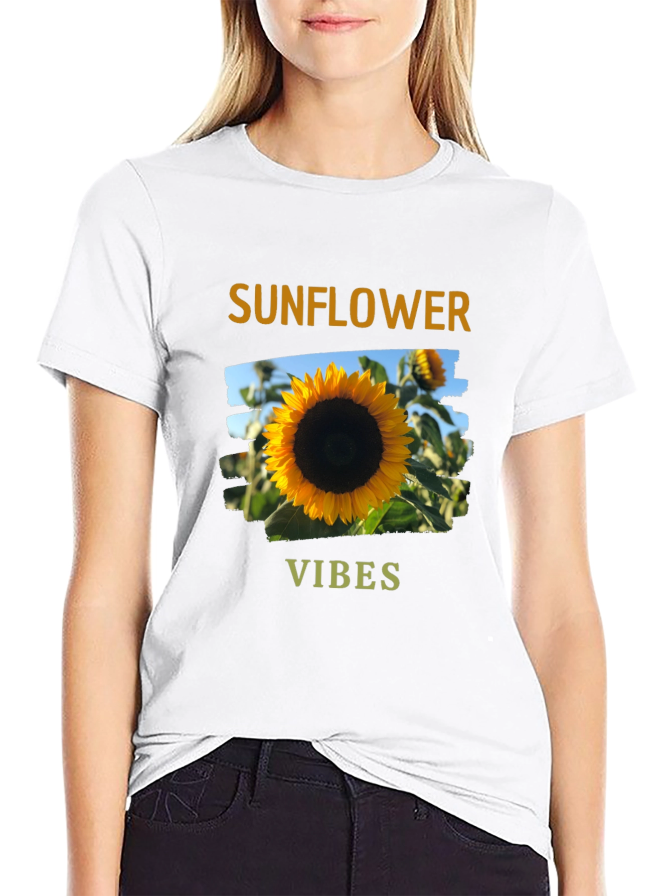 Sunflower Vibes Graphic Tee - Black Cotton Blend