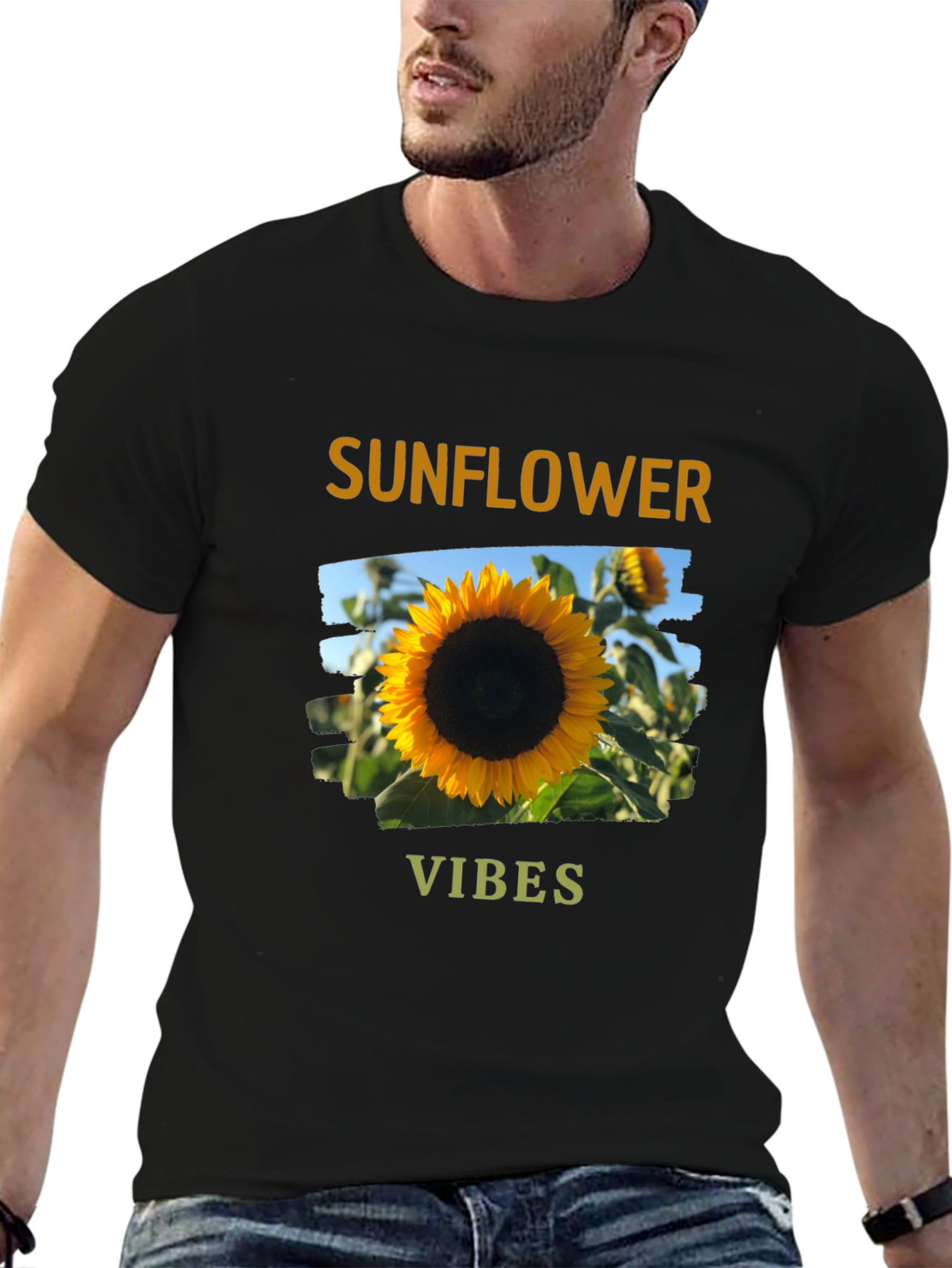 Sunflower Vibes Graphic Tee - Black Cotton Blend
