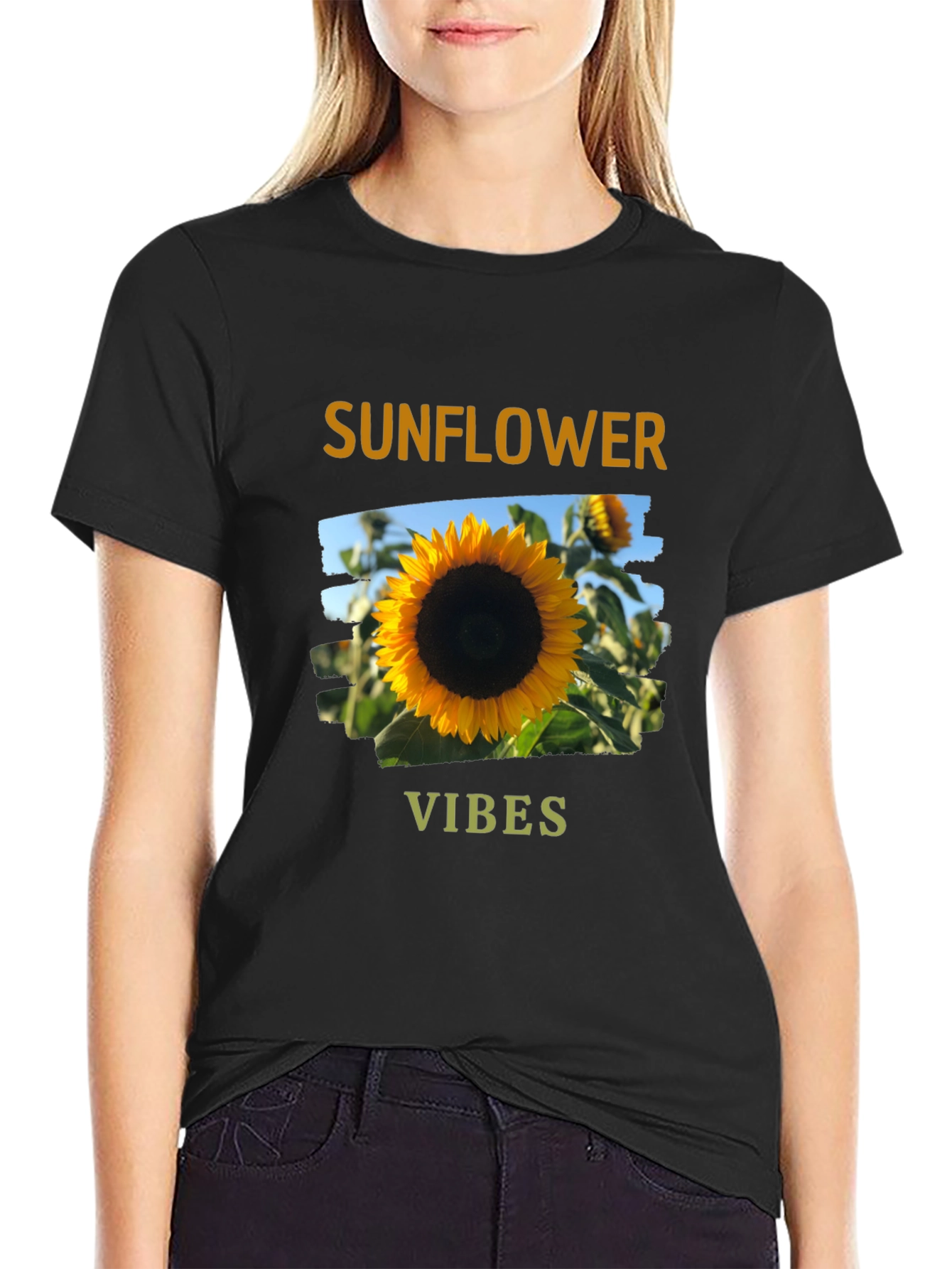 Sunflower Vibes Graphic Tee - Black Cotton Blend