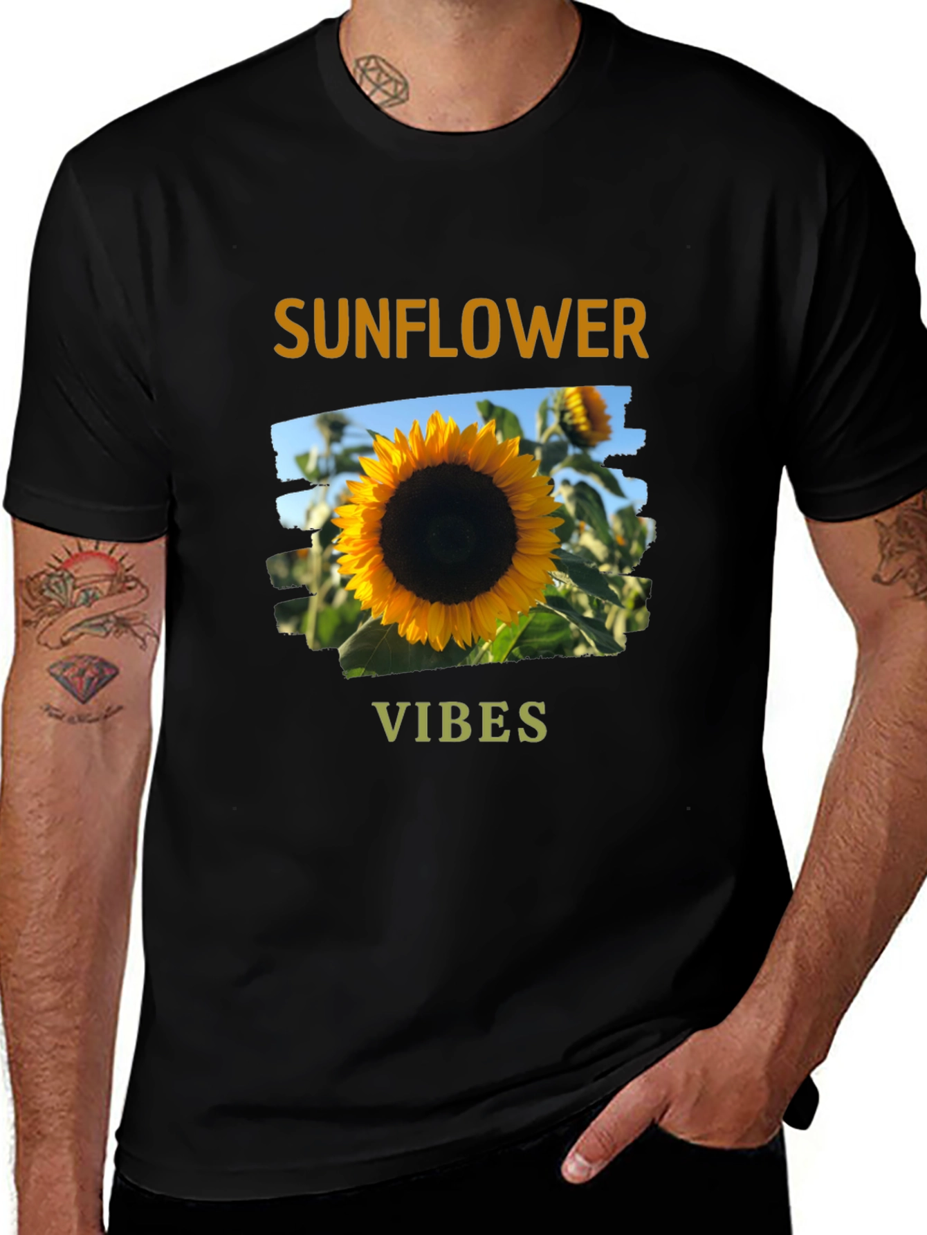 Sunflower Vibes Graphic Tee - Black Cotton Blend